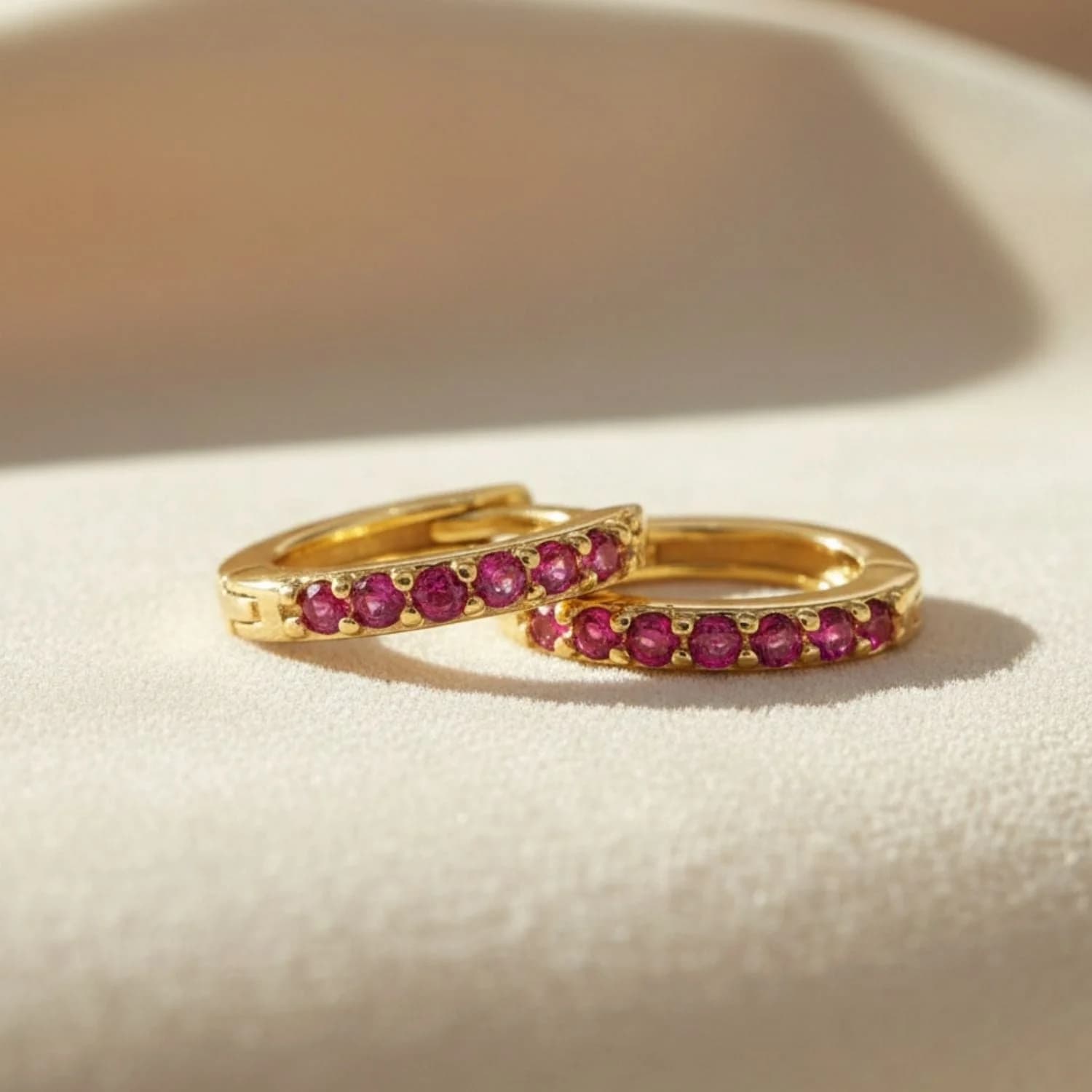 Ruby July Birthstone Small Huggie Hoop Earrings – image 1