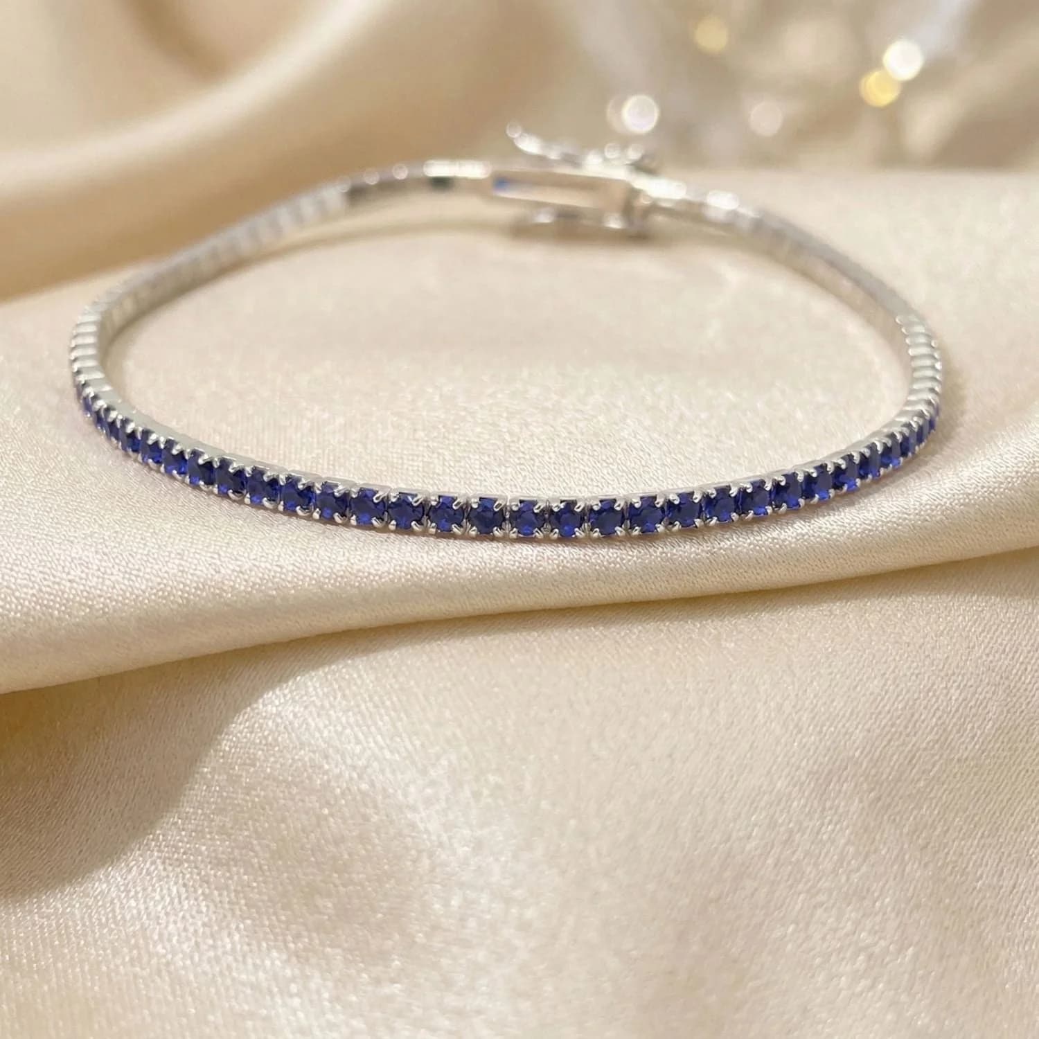 Sapphire Gemstone Sterling Silver Tennis Bracelet – image 1