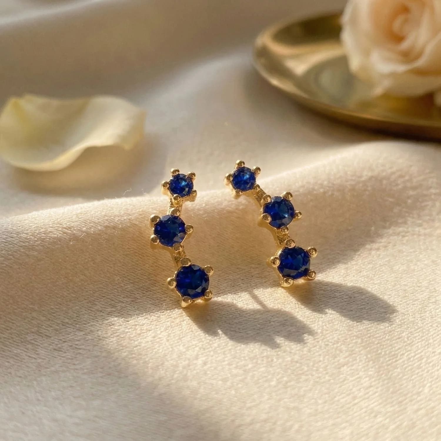 Sapphire September Birthstone Climber Stud Earrings