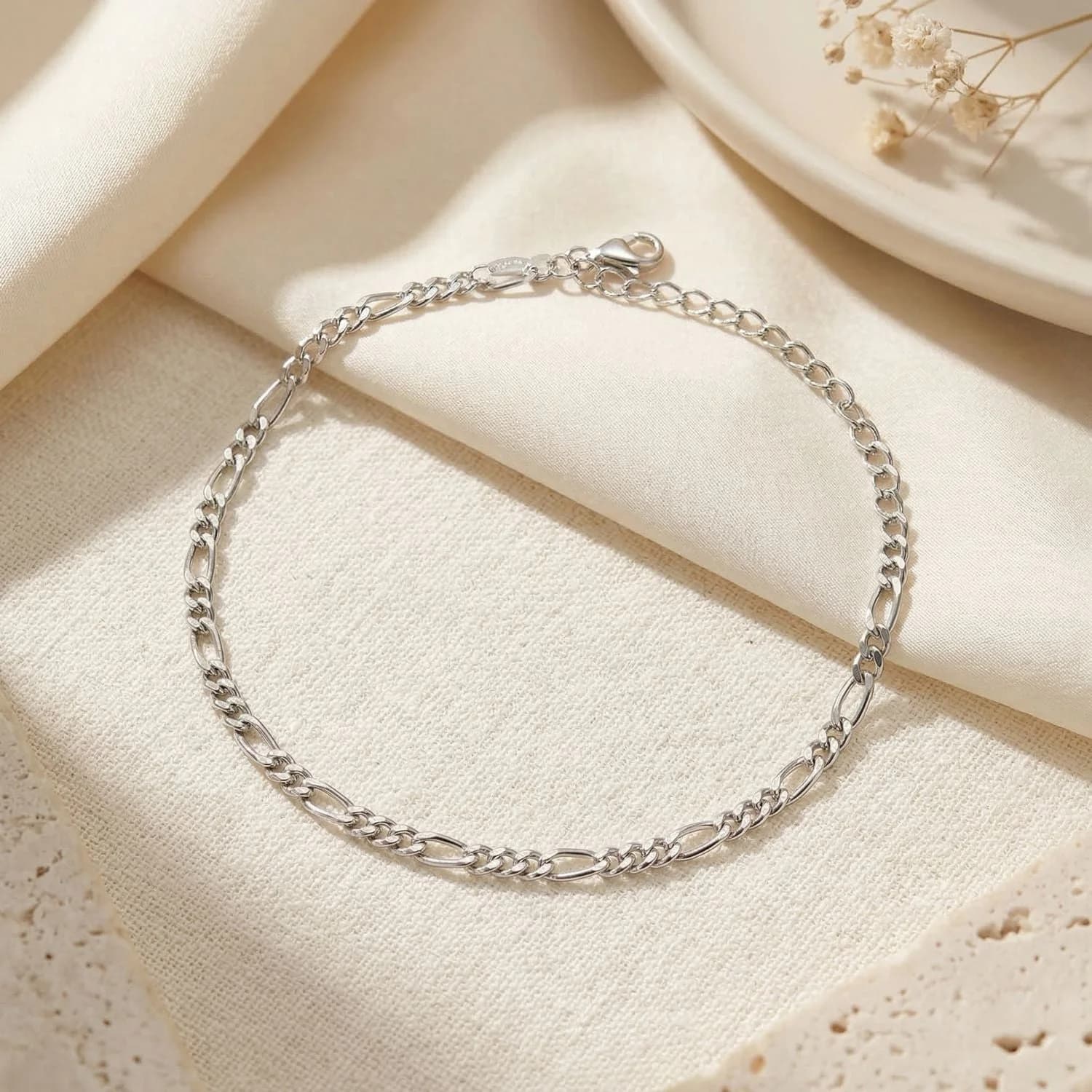 Sterling Silver Figaro Chain Stacking Bracelet – image 1