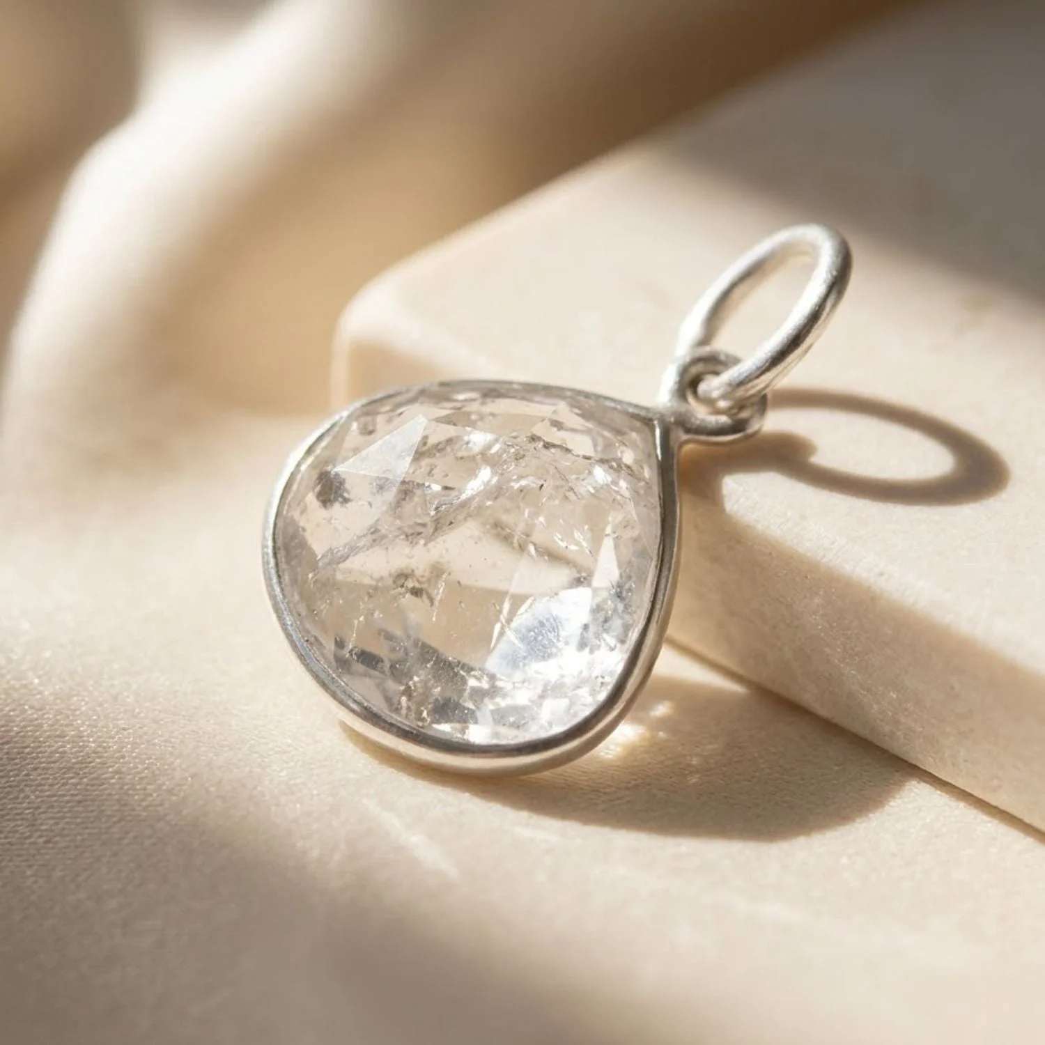 Silver Herkimer Diamond April Birthstone Pendant