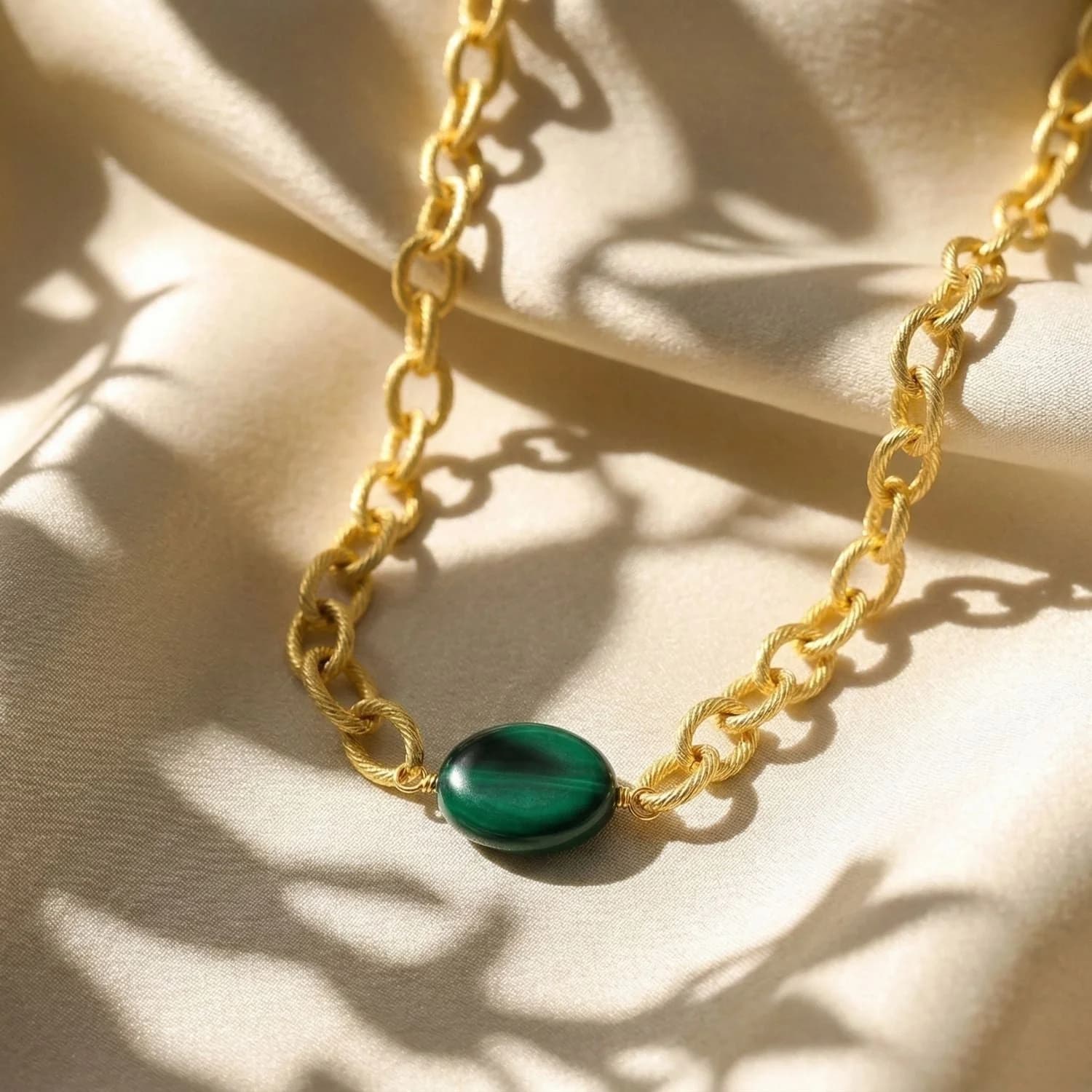 Statement Glass Emerald Paperclip Gold Plated Necklace