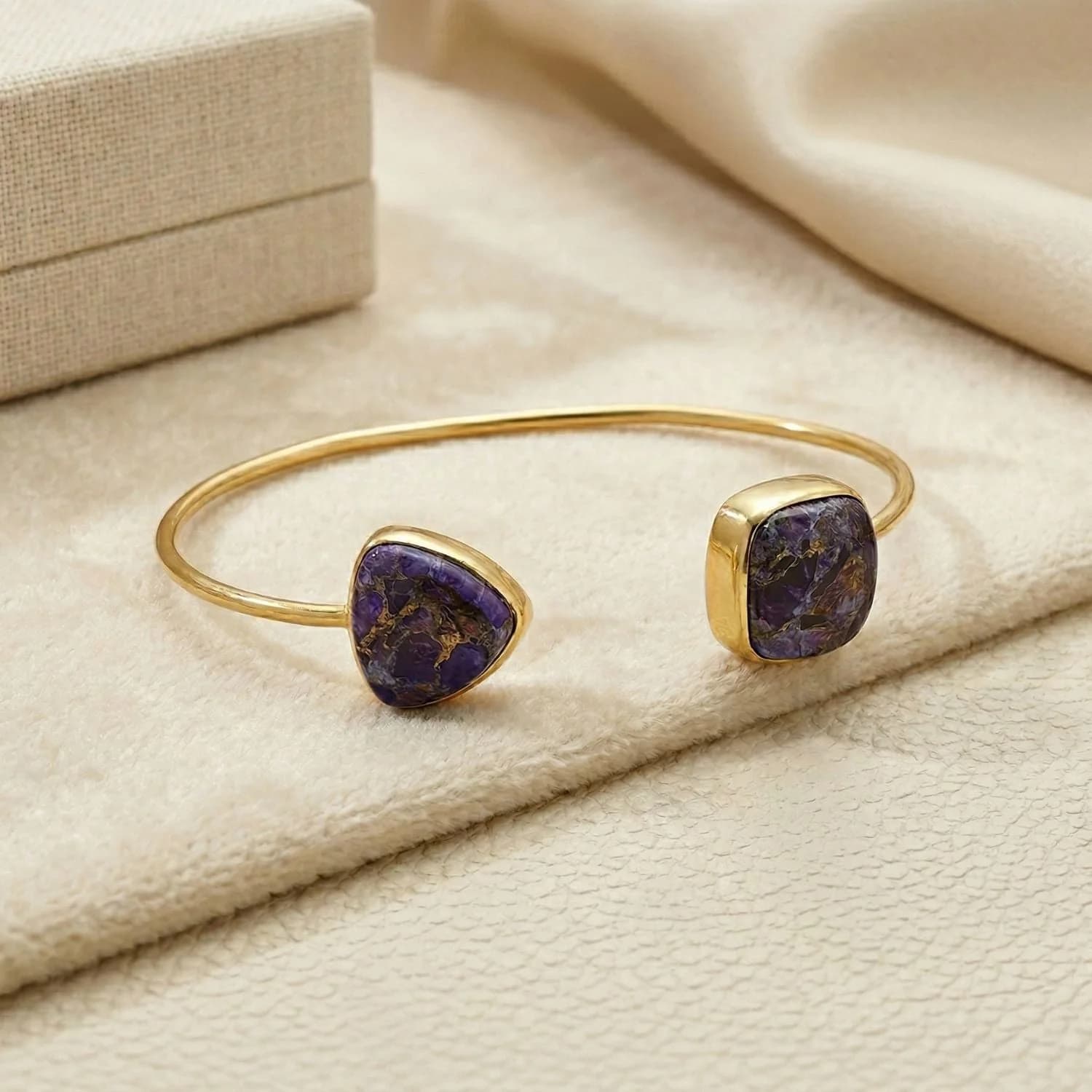 Gold Vermeil Amethyst February Birthstone Bangle Bracelet – image 1