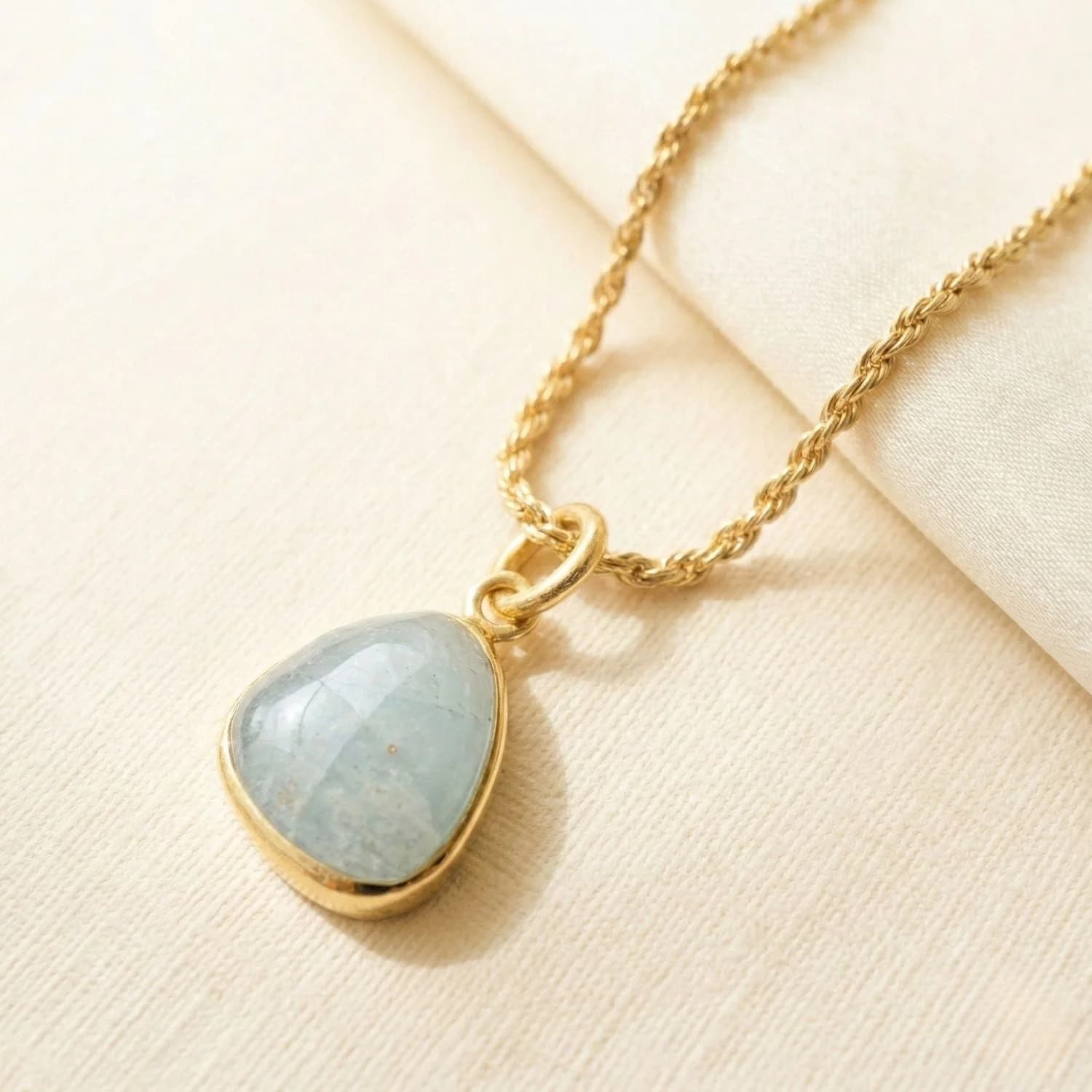Statement Gold Vermeil Plated Aquamarine March Birthstone Crystal Rope Necklace