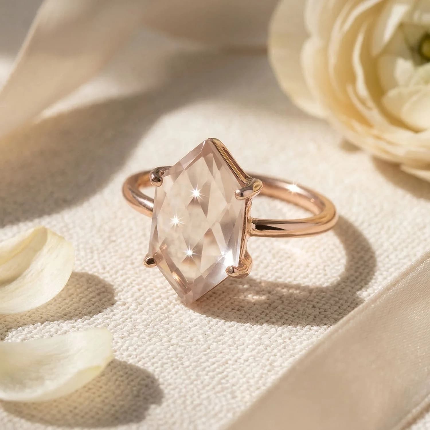 Statement Pink Morganite Gemstone Crystal RIng