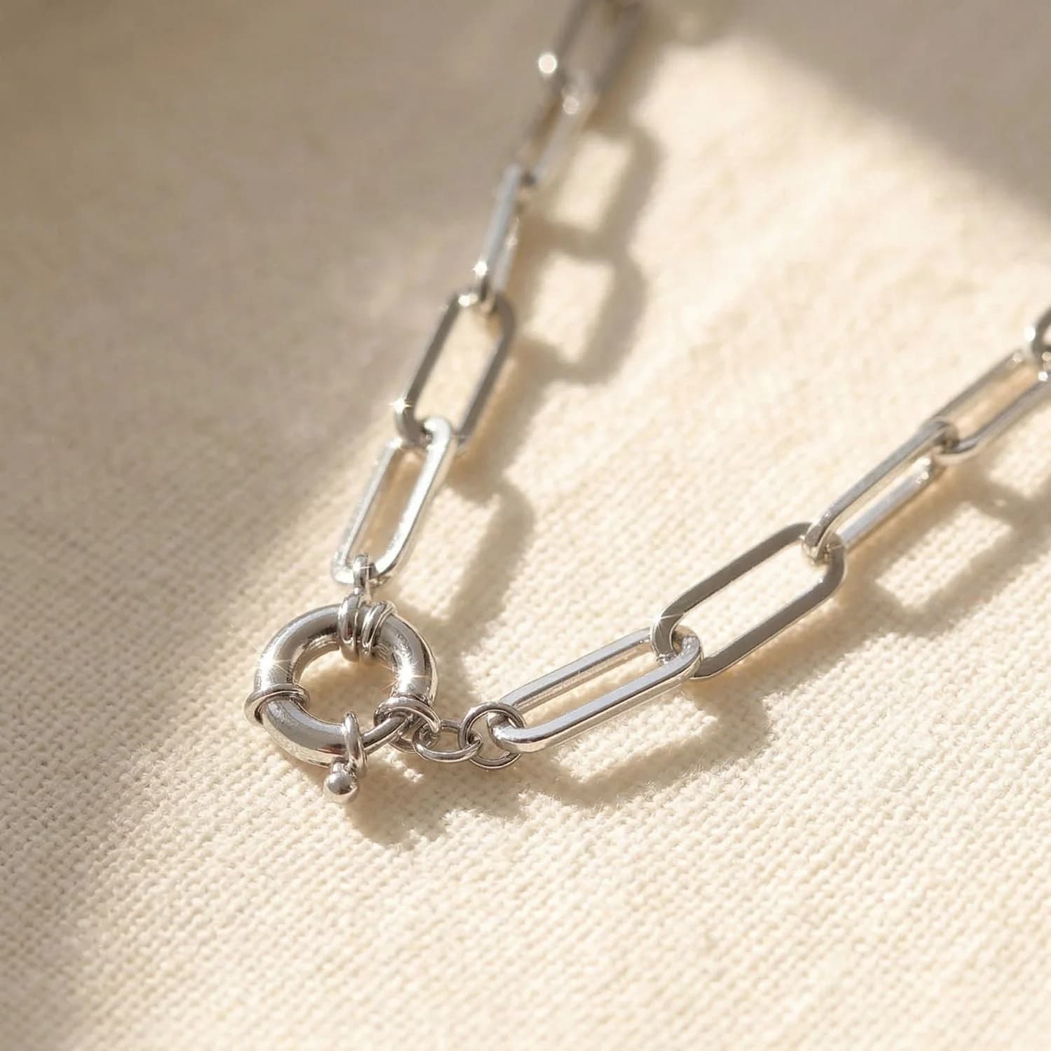 Statement Rhodium Filled Silver Paperclip Link Necklace