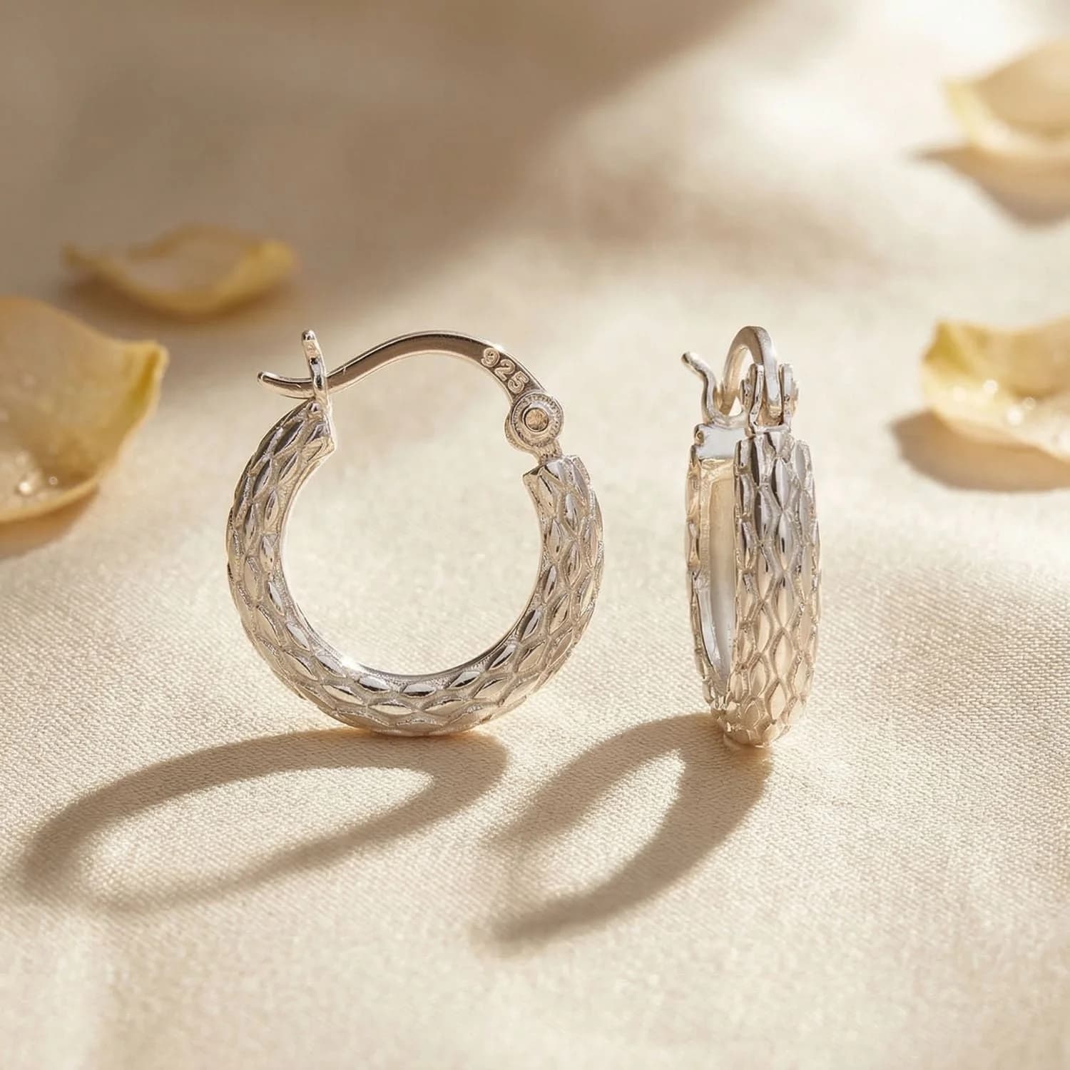Sterling Silver Basket Weave Hinged Hoops – image 1