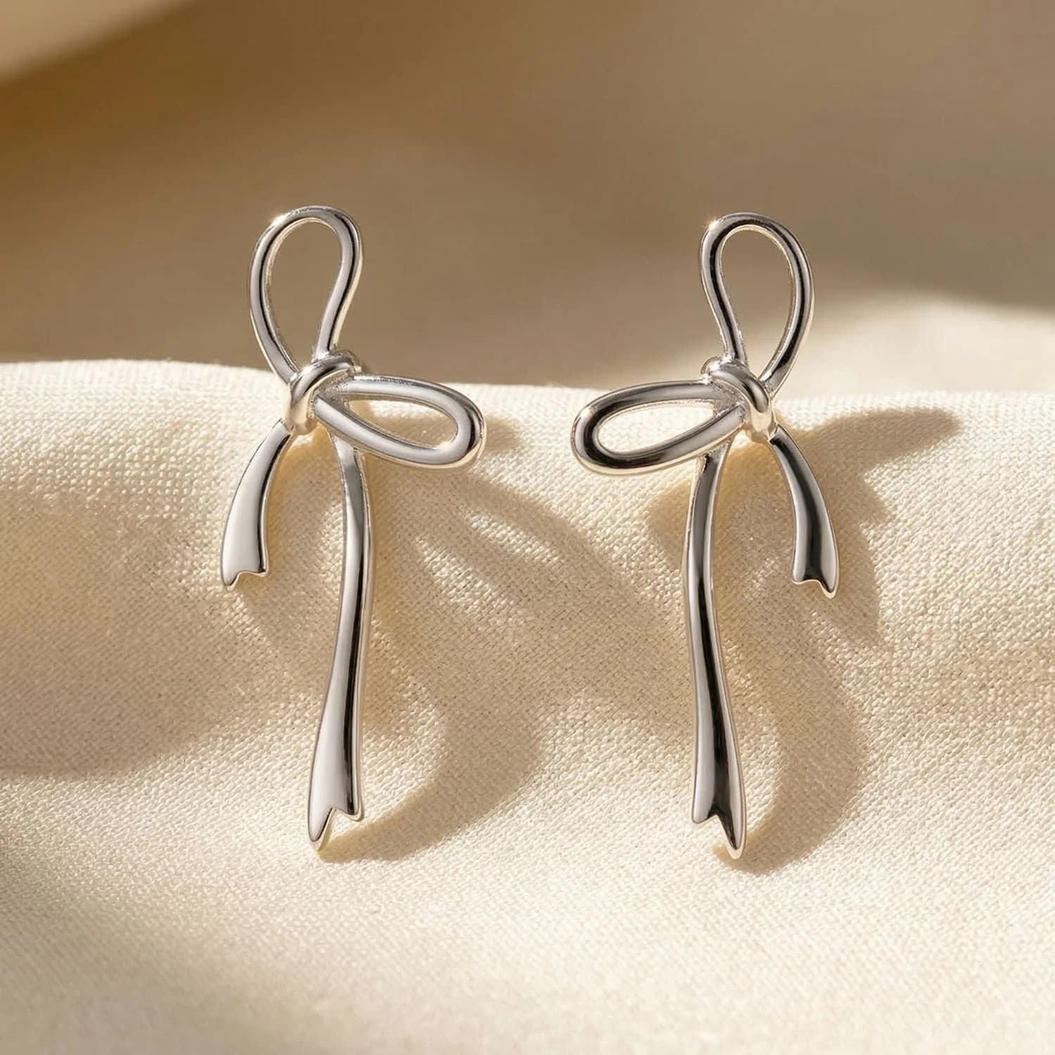 Sterling Silver Bow Tie Tassel Wedding Stud Earrings – image 1