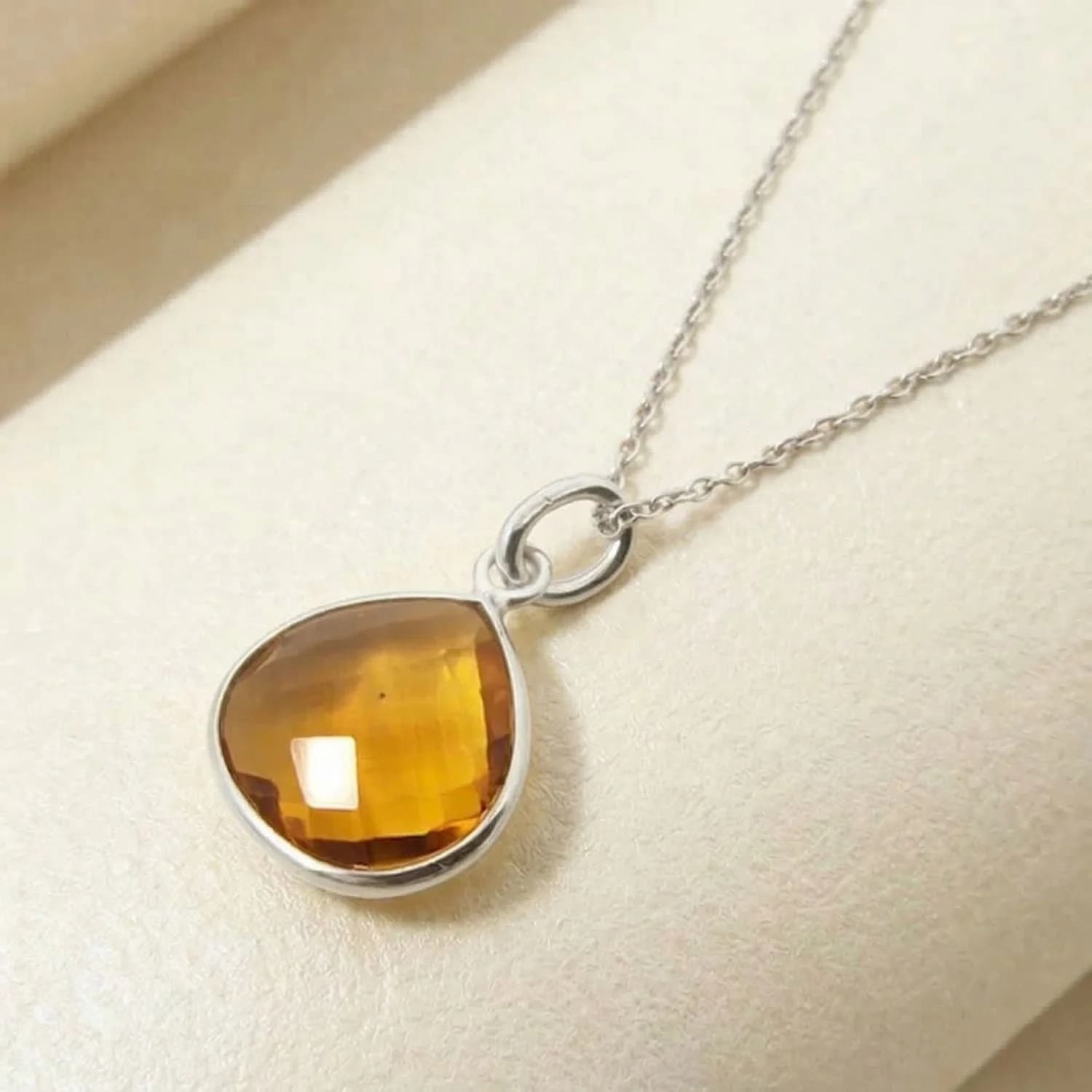 Sterling Silver Citrine November Birthstone Necklace