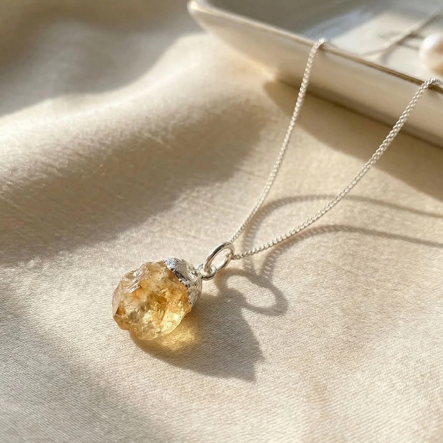 Sterling Silver Raw Citrine November Birthstone Necklace – image 1