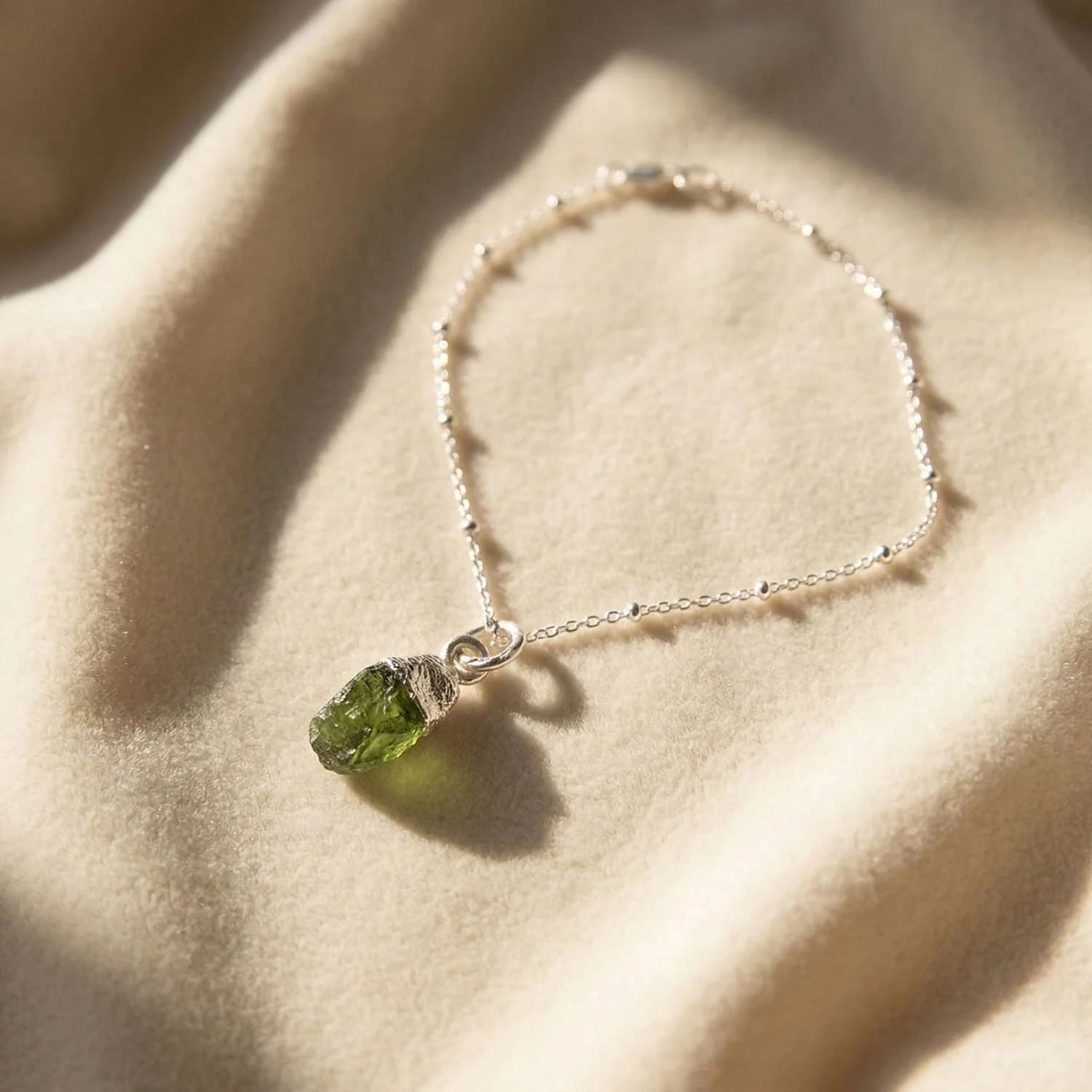 Sterling Silver Raw Peridot Crystal Bracelet