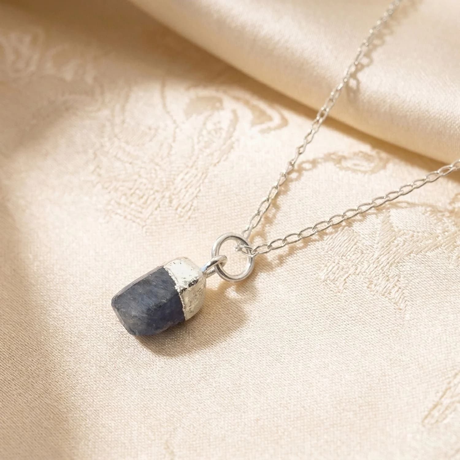 Sterling Silver Raw Sapphire Crystal Necklace