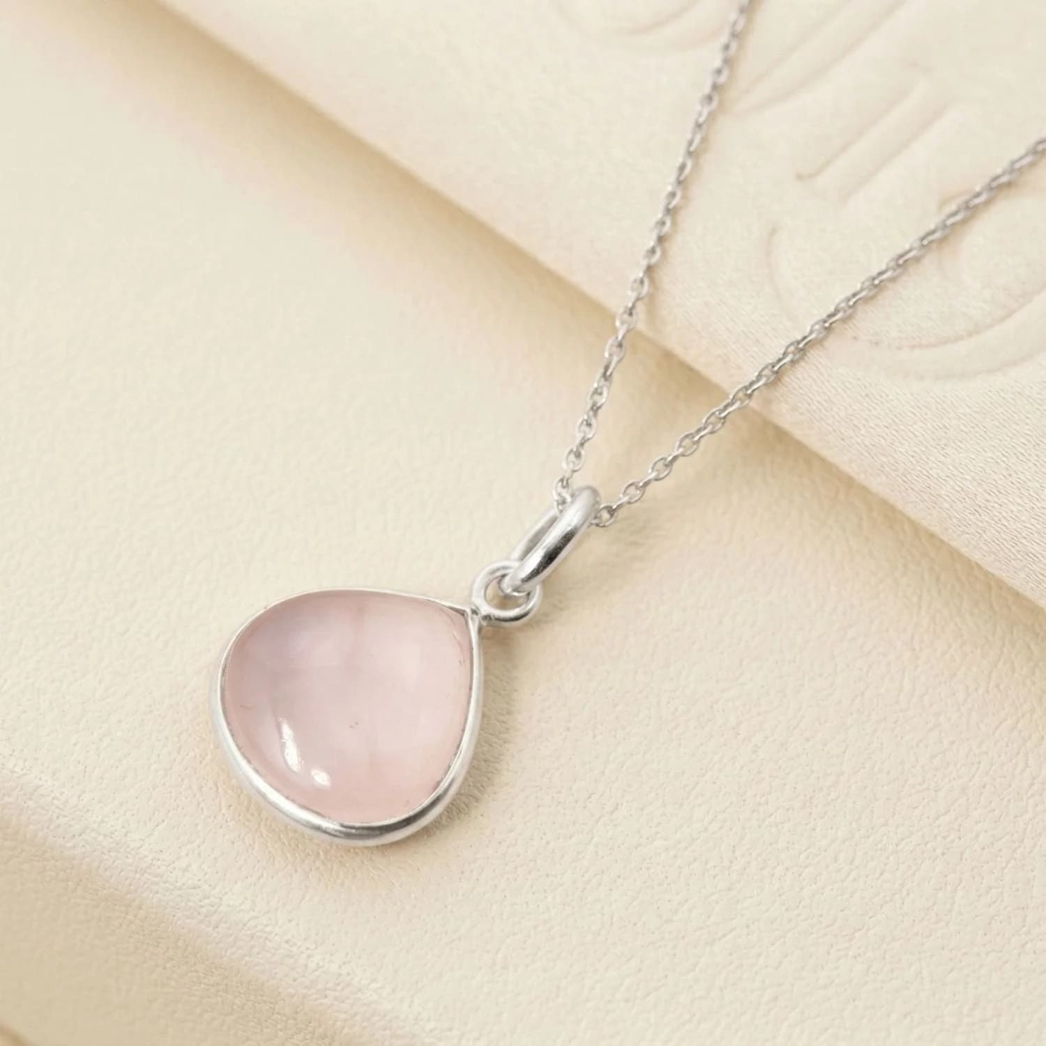 Sterling Silver Rose Quartz October Birthstone Pendant Necklace – image 1