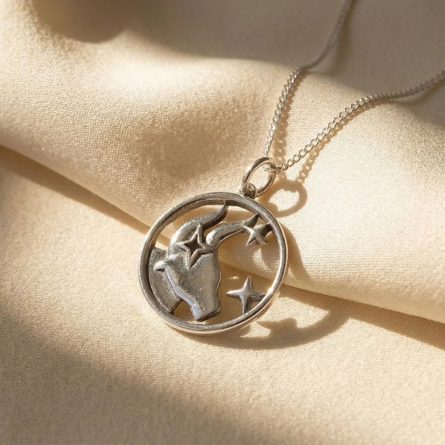Taurus Zodiac Horoscope Charm Sterling Silver Necklace