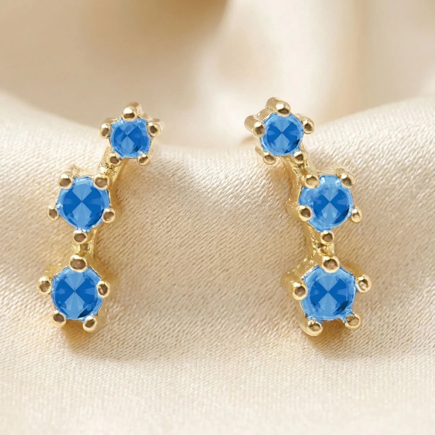 Tiny Aquamarine March Birthstone Climber Stud Earrings