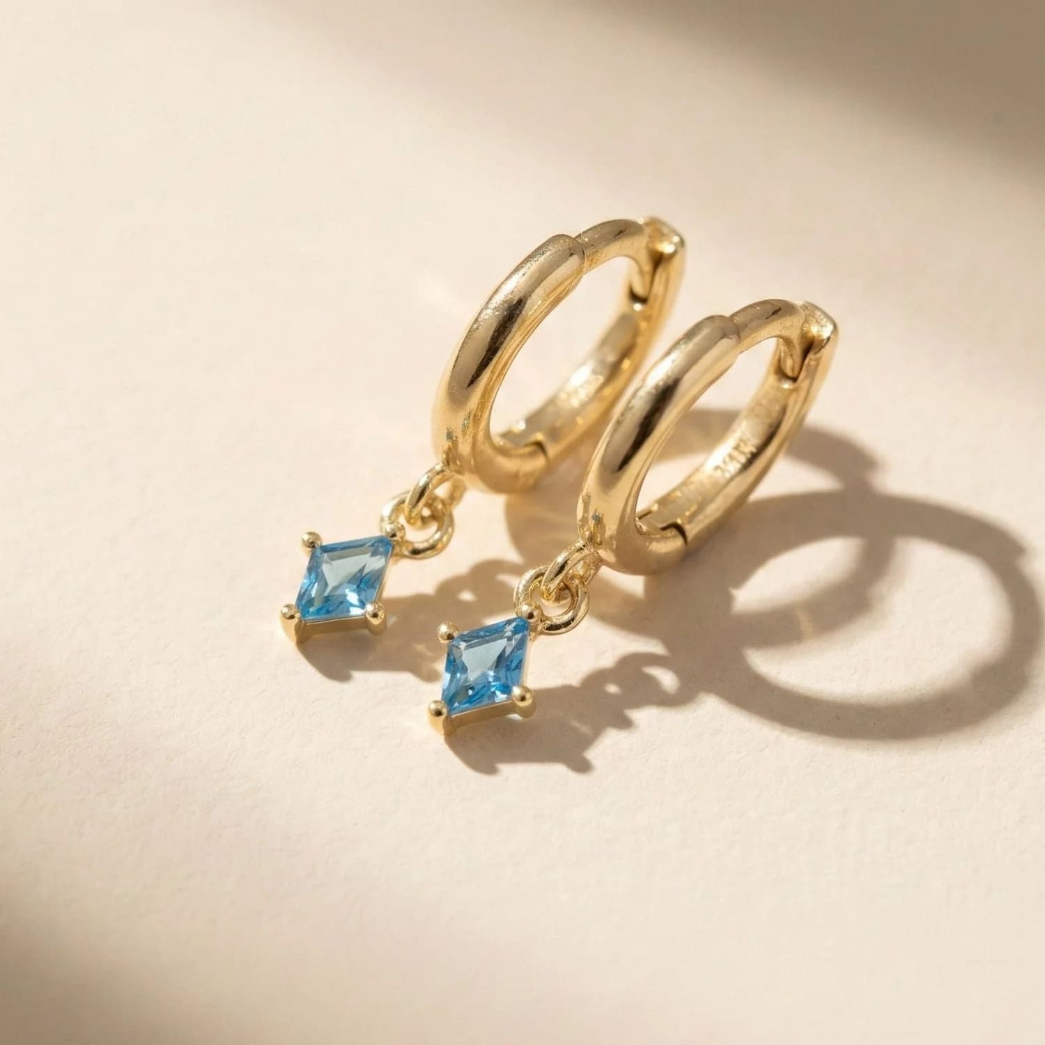 Tiny Aquamarine March Birthstone Dangle Rook Hoops
