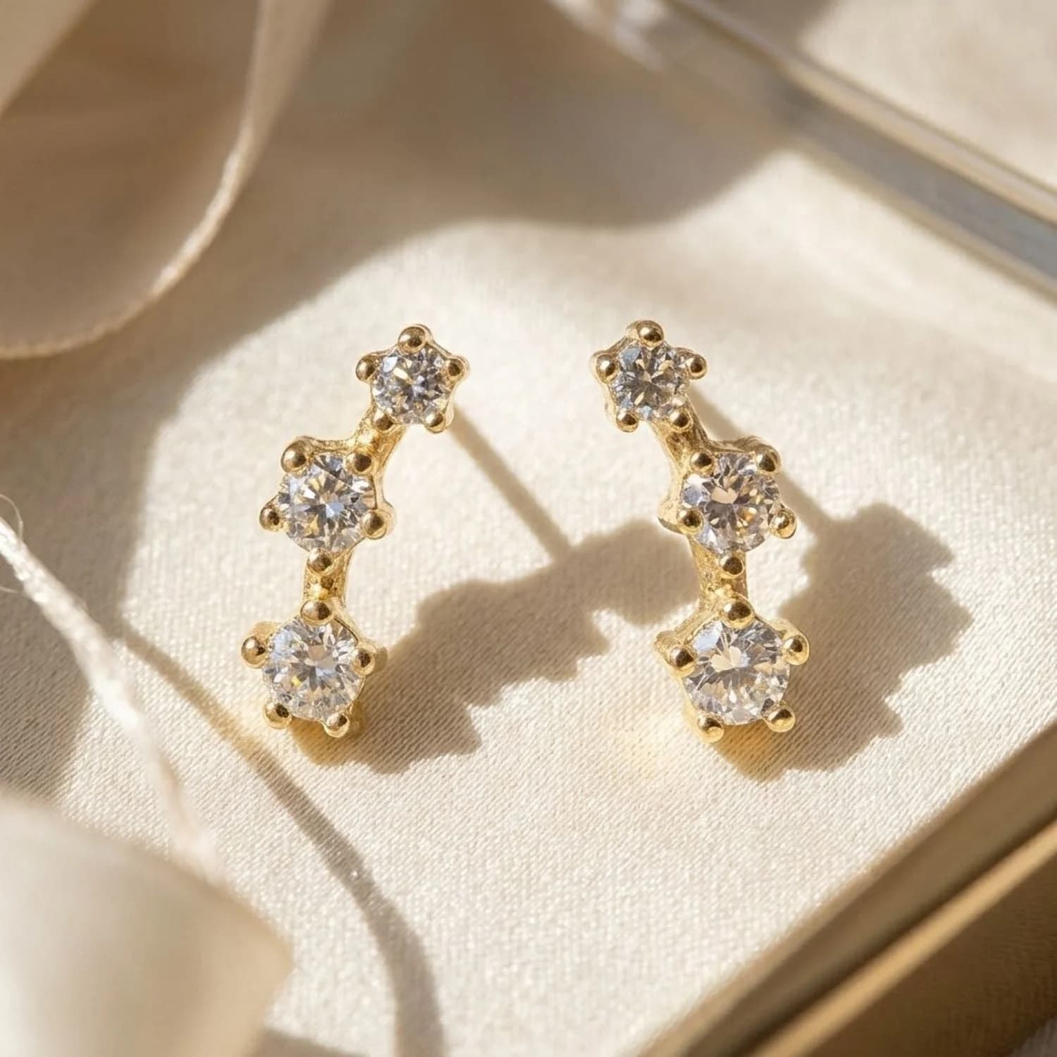 Tiny Diamond April Birthstone Climber Stud Earrings
