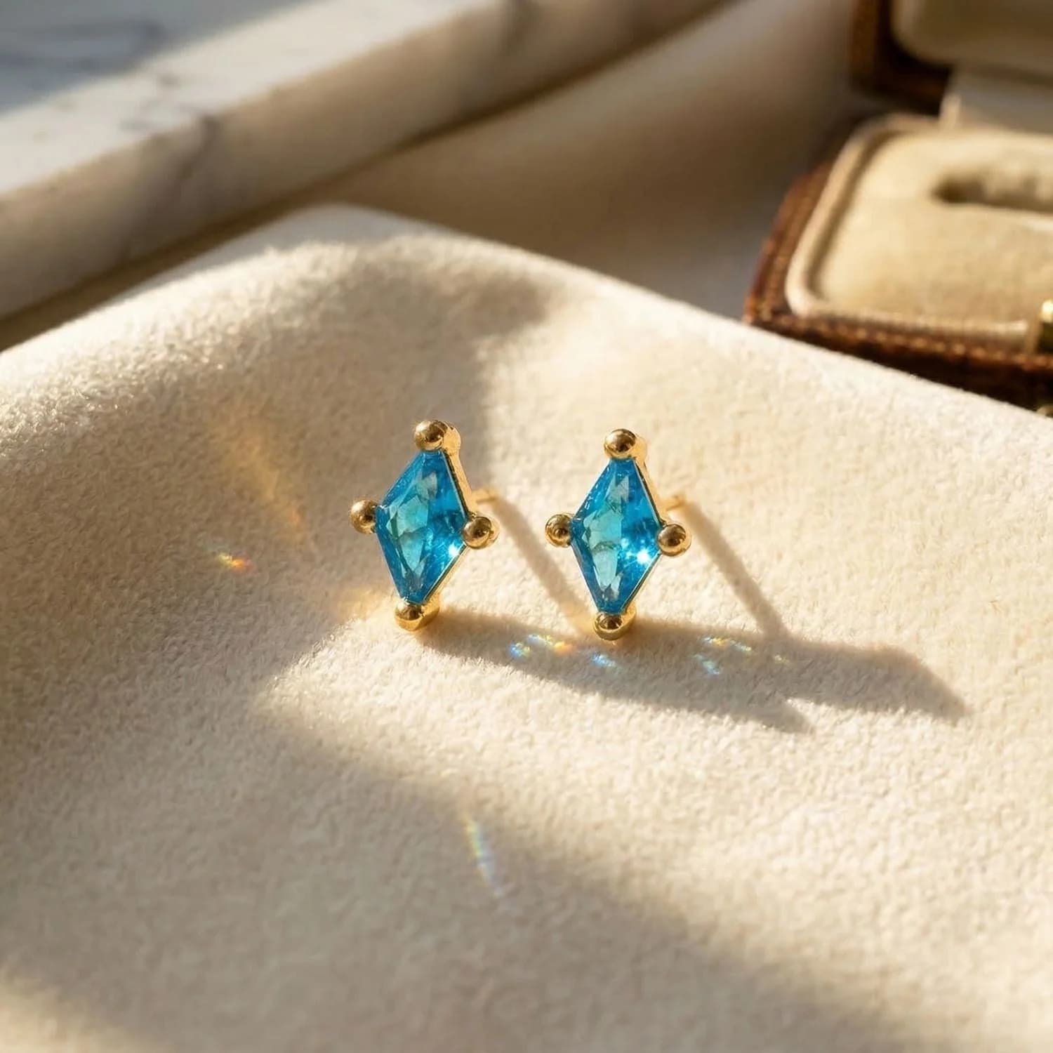 Tiny Turquoise Diamond Stud Earrings – image 1