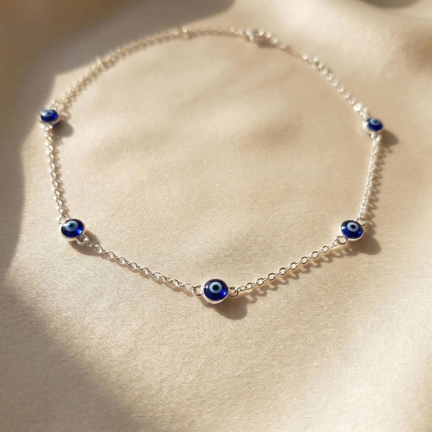Turkish Blue Evil Eye Silver Charm Friendship Bracelet – image 1