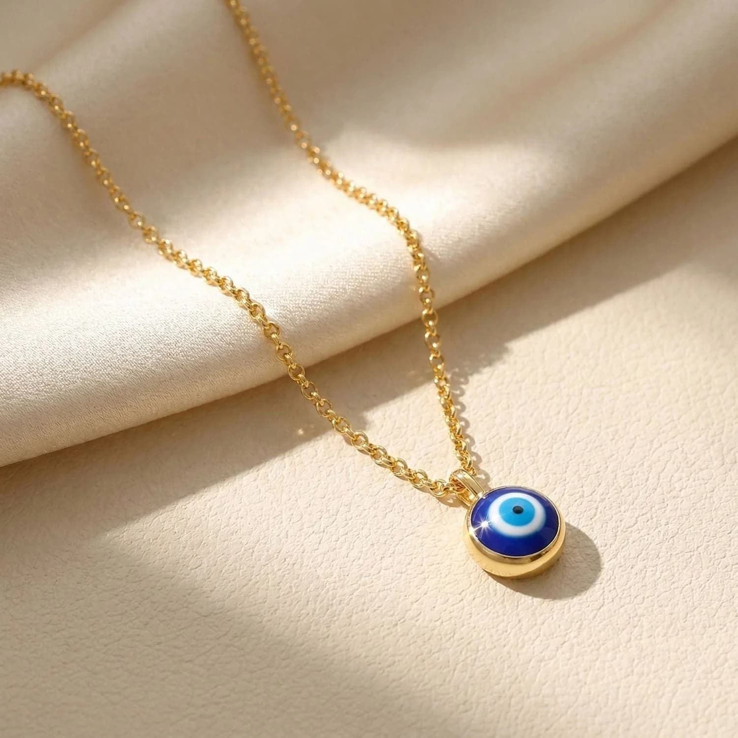 Turkish Evil Eye Gold Plated Pendant Charm Necklace – image 1