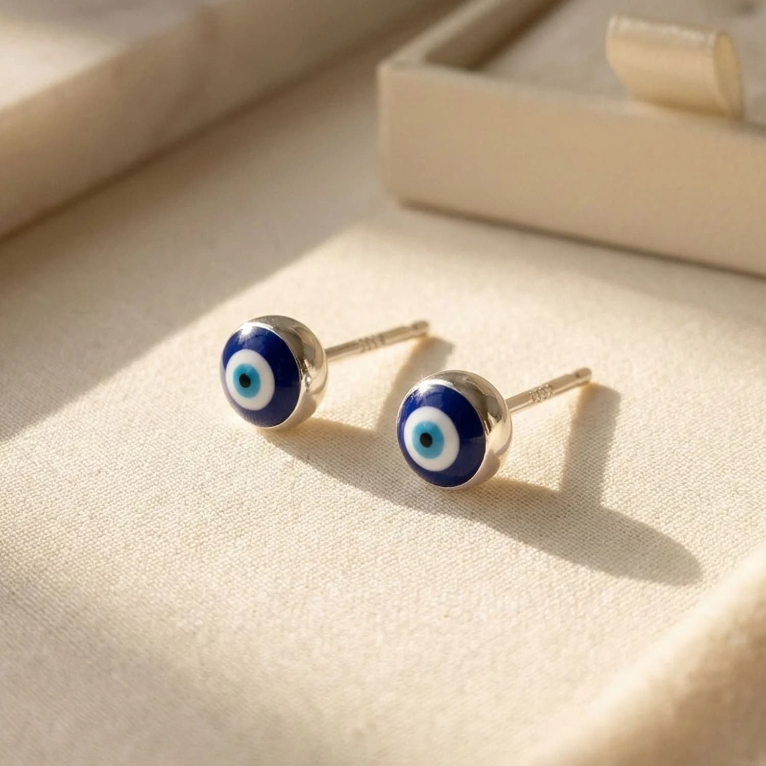 Turkish Evil Eye Silver Stud Earrings – image 1