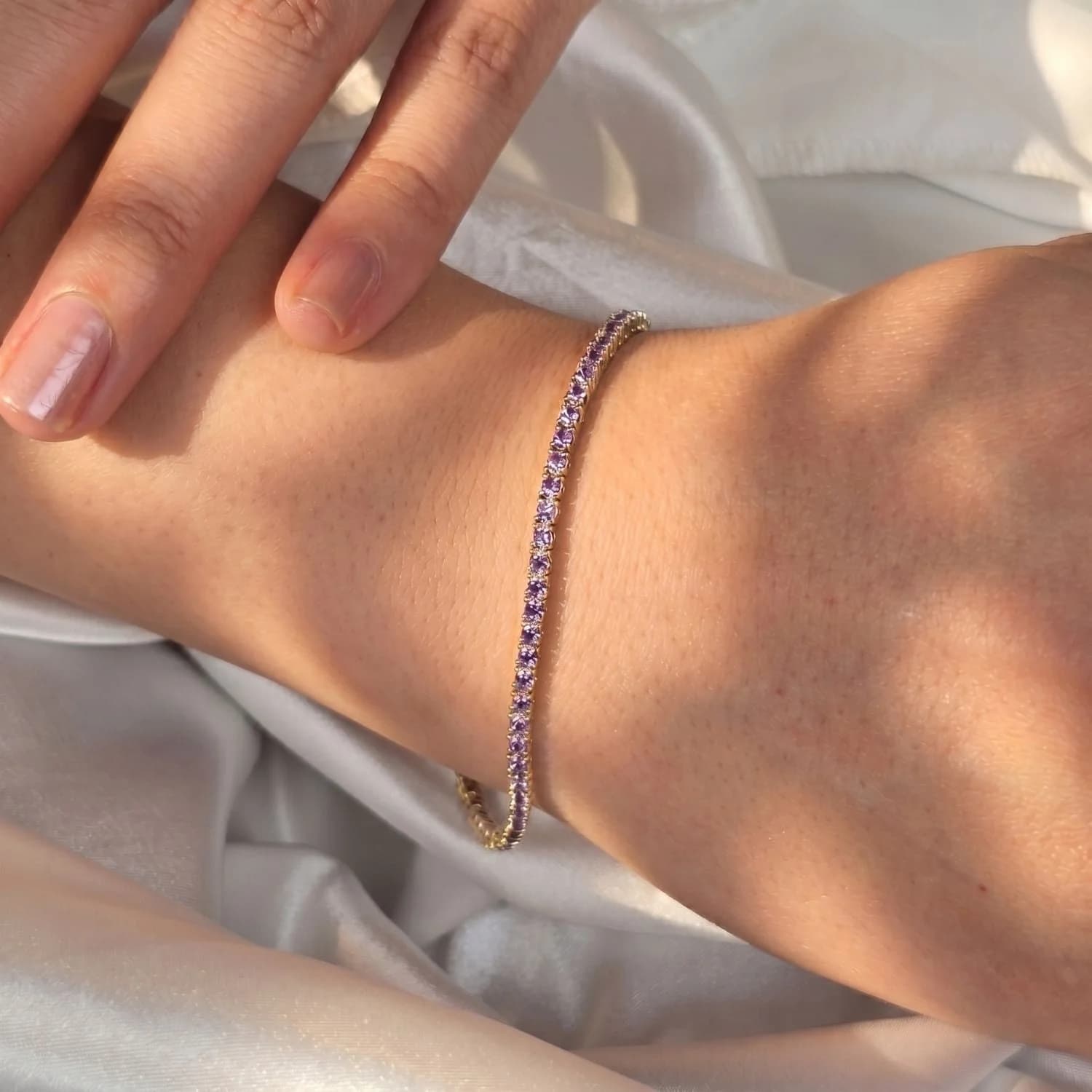 18ct Gold Plated Dainty Alexandrite June Birthstone Tennis Bracelet