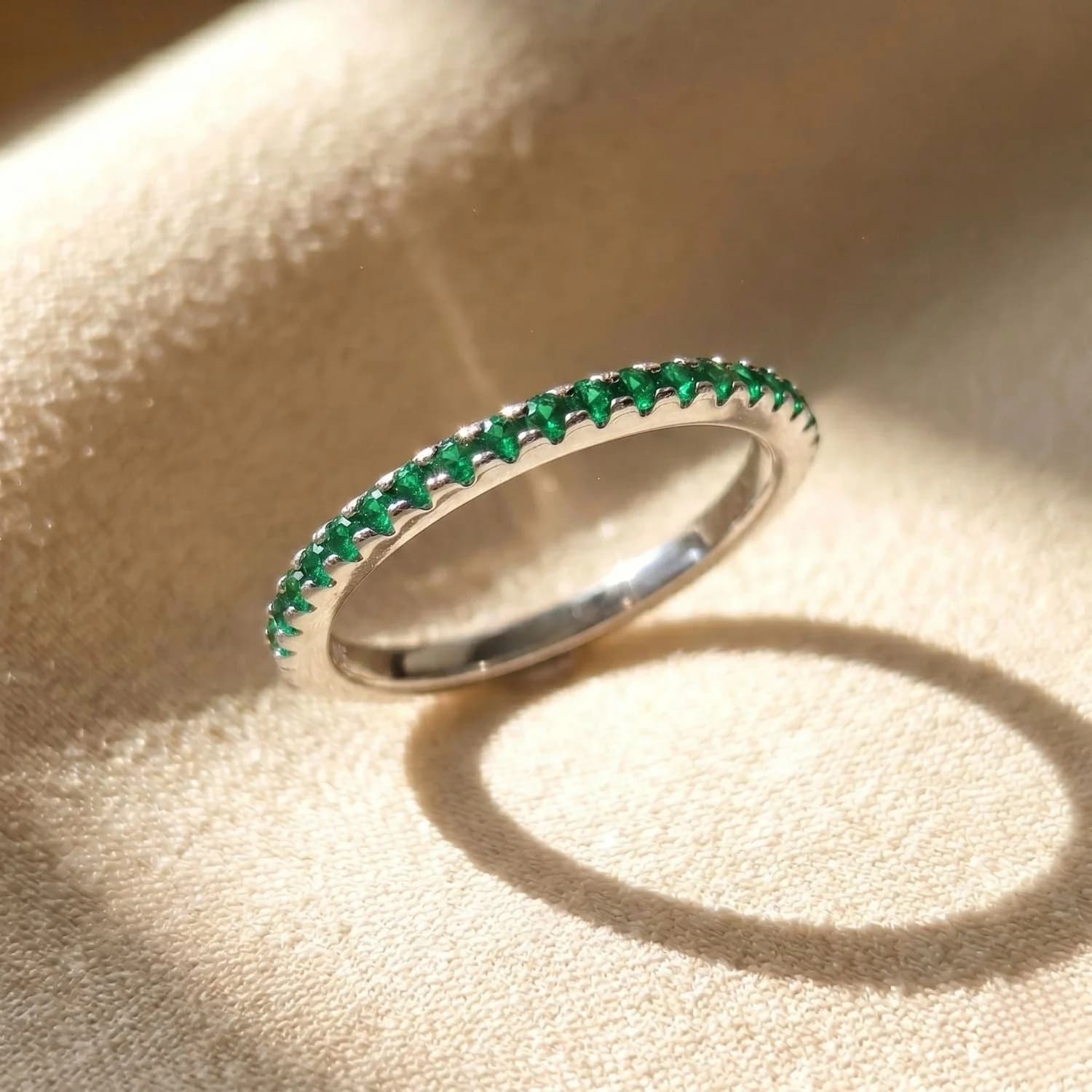 Sterling Silver Crystal Emerald May Birthstone Ring