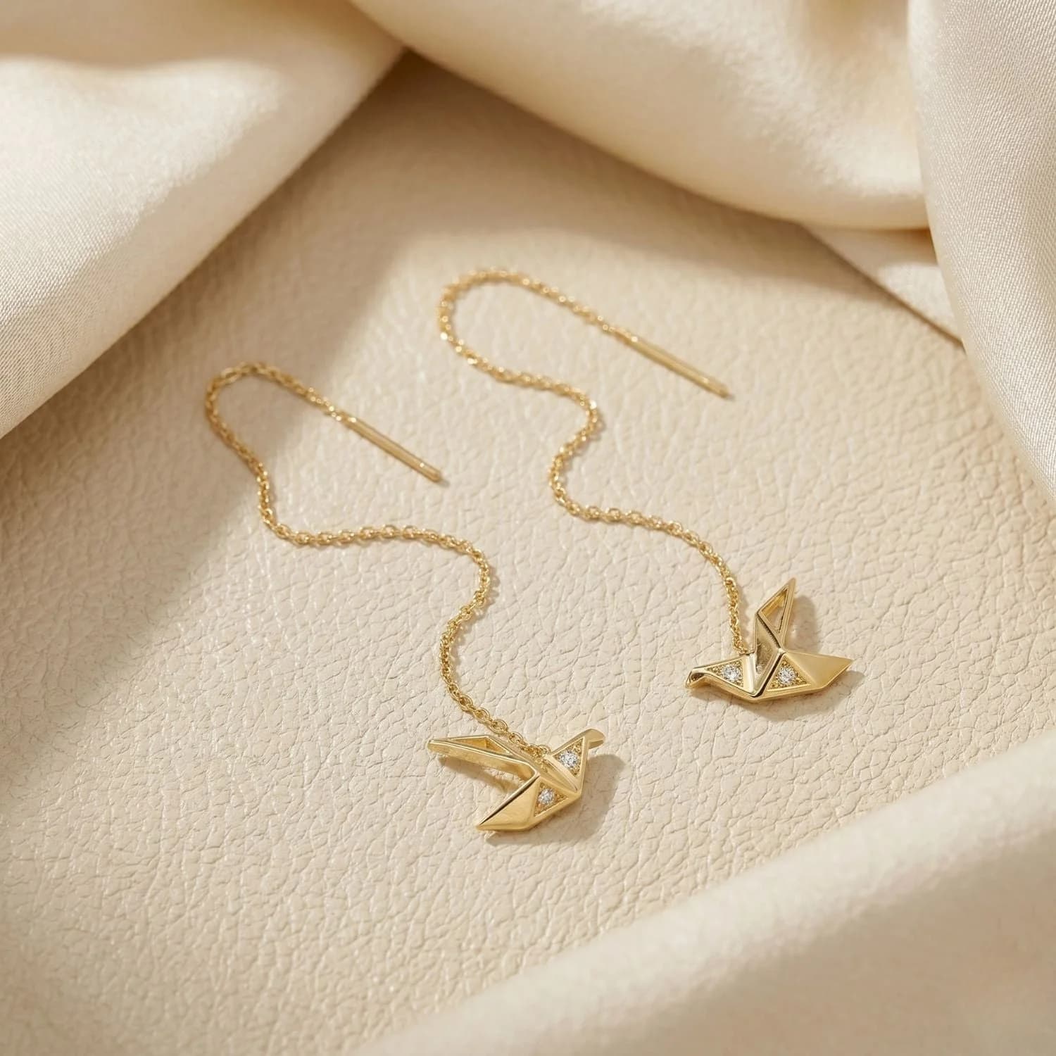 18ct Gold Plated Origami Crane Japanese Threader Earrings