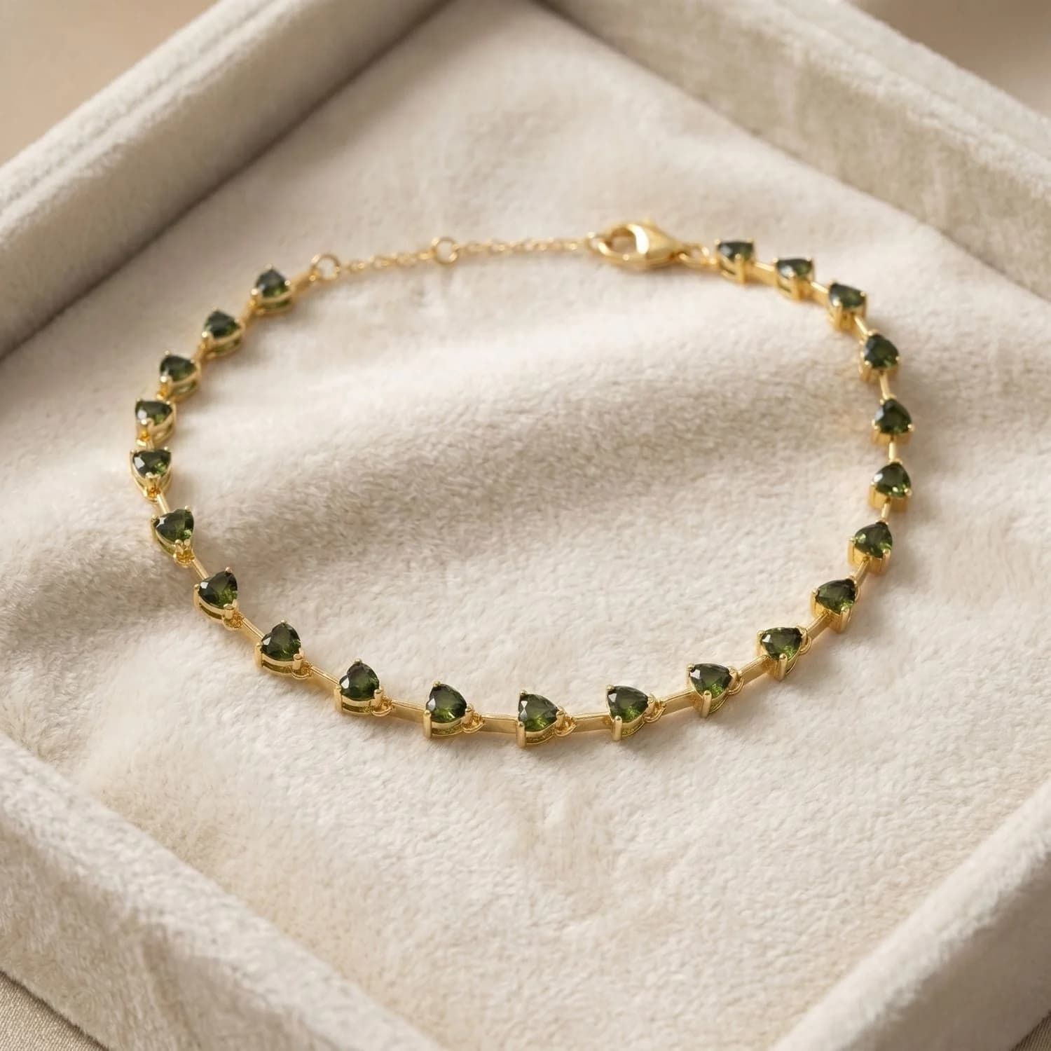 18ct Gold Plated Peridot August Birthstone Heart Tennis Bracelet