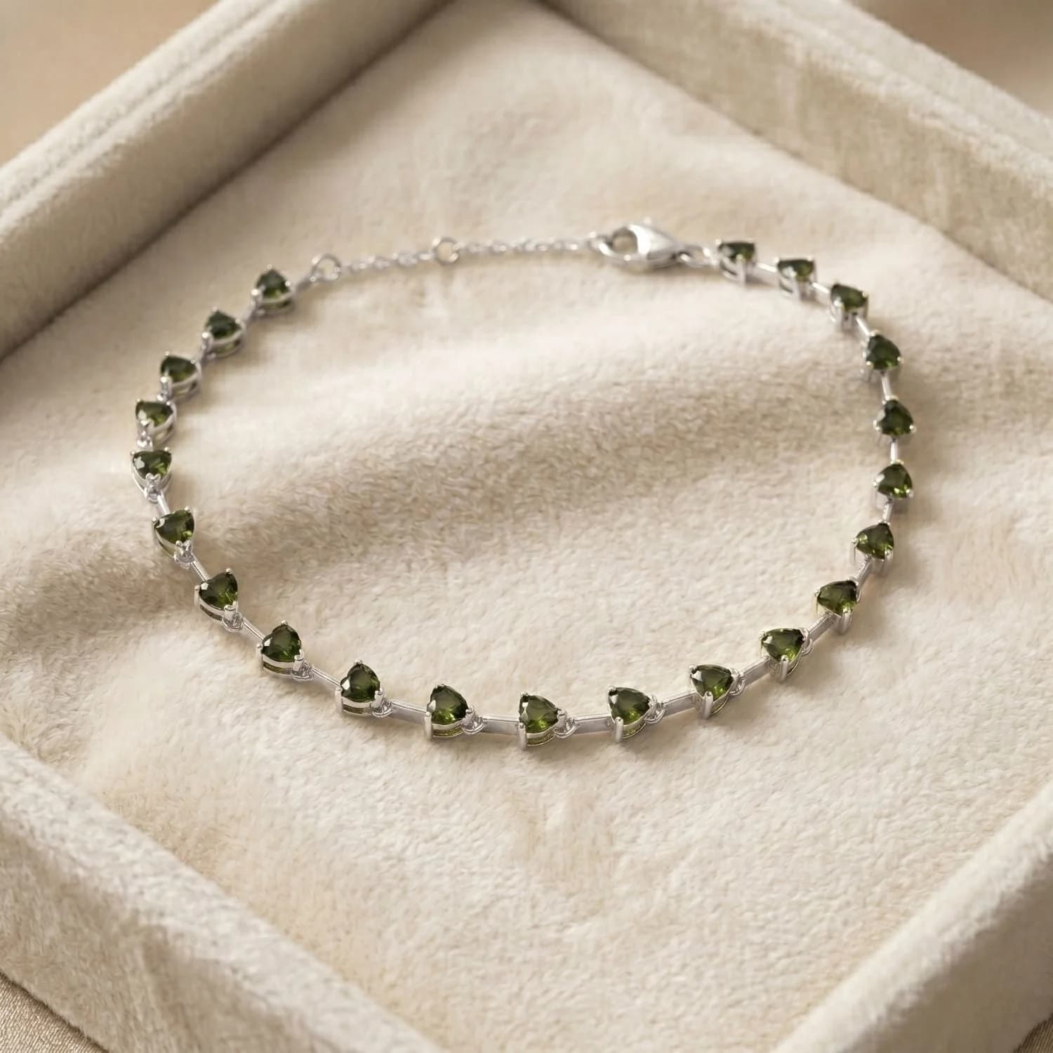 Sterling Silver Peridot August Birthstone Heart Tennis Bracelet