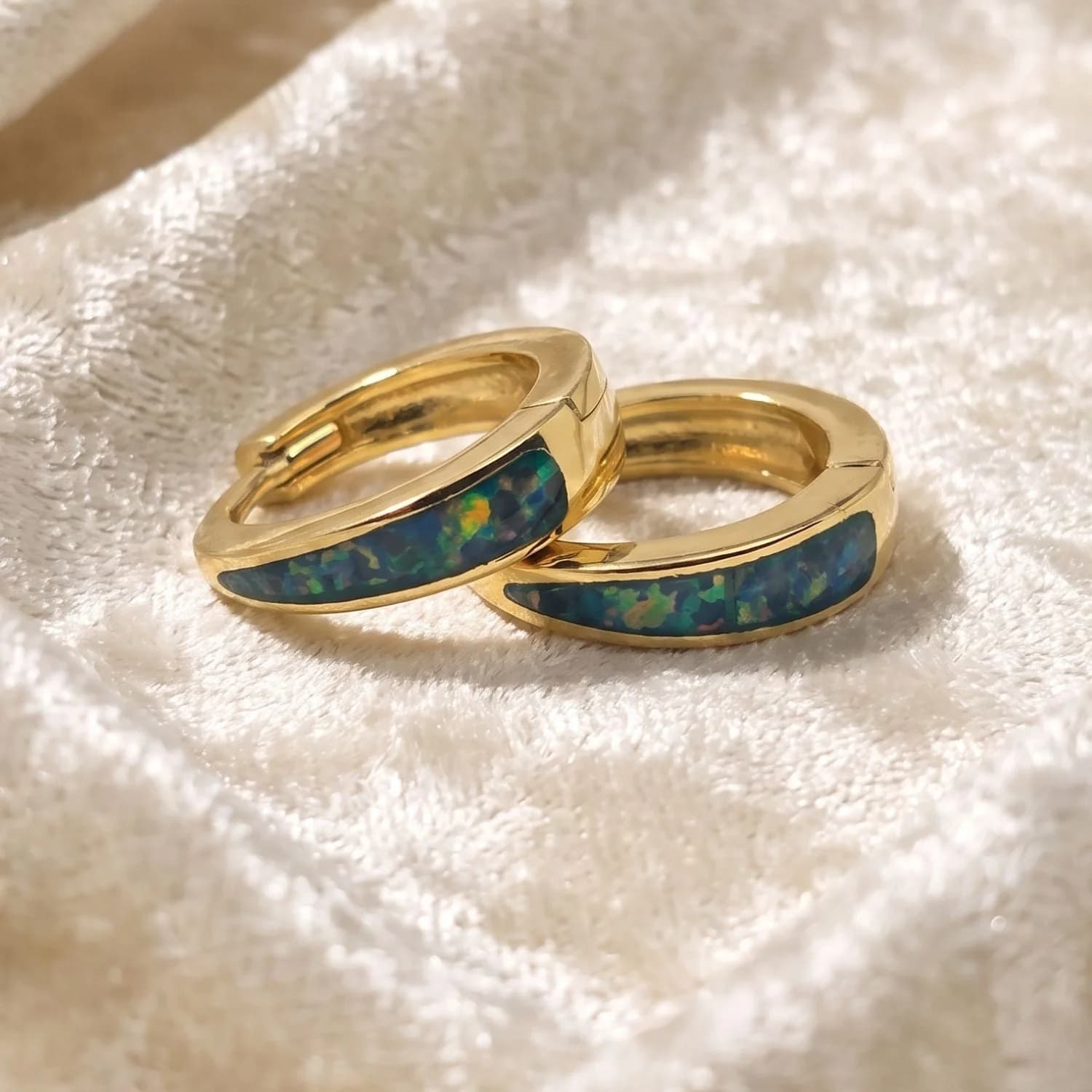 18ct Gold Plated Forest Green Opal Tapered Huggie Hoop Earrings