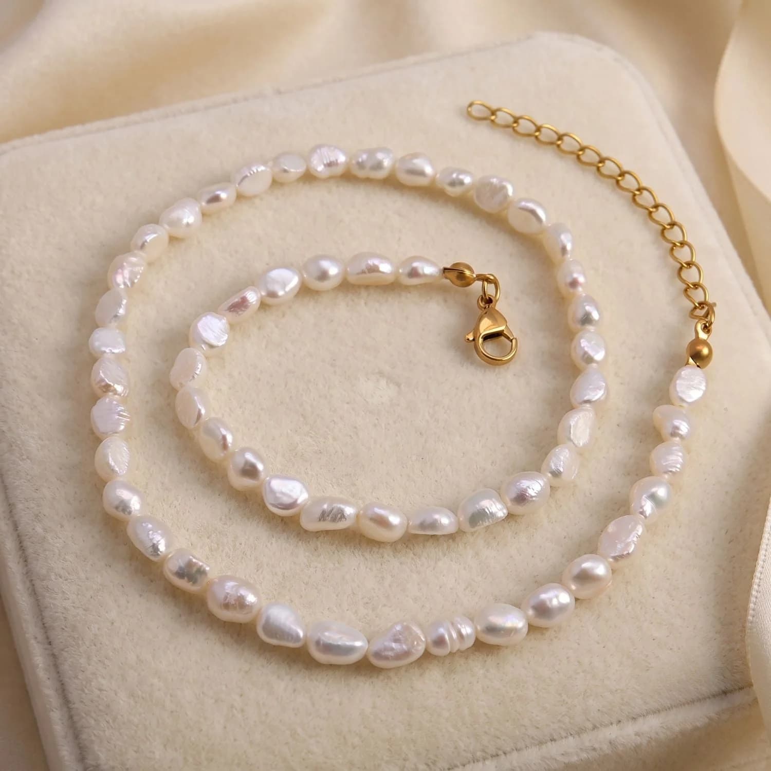 18ct Gold Plated Natural Freshwater Pearl Choker Necklace