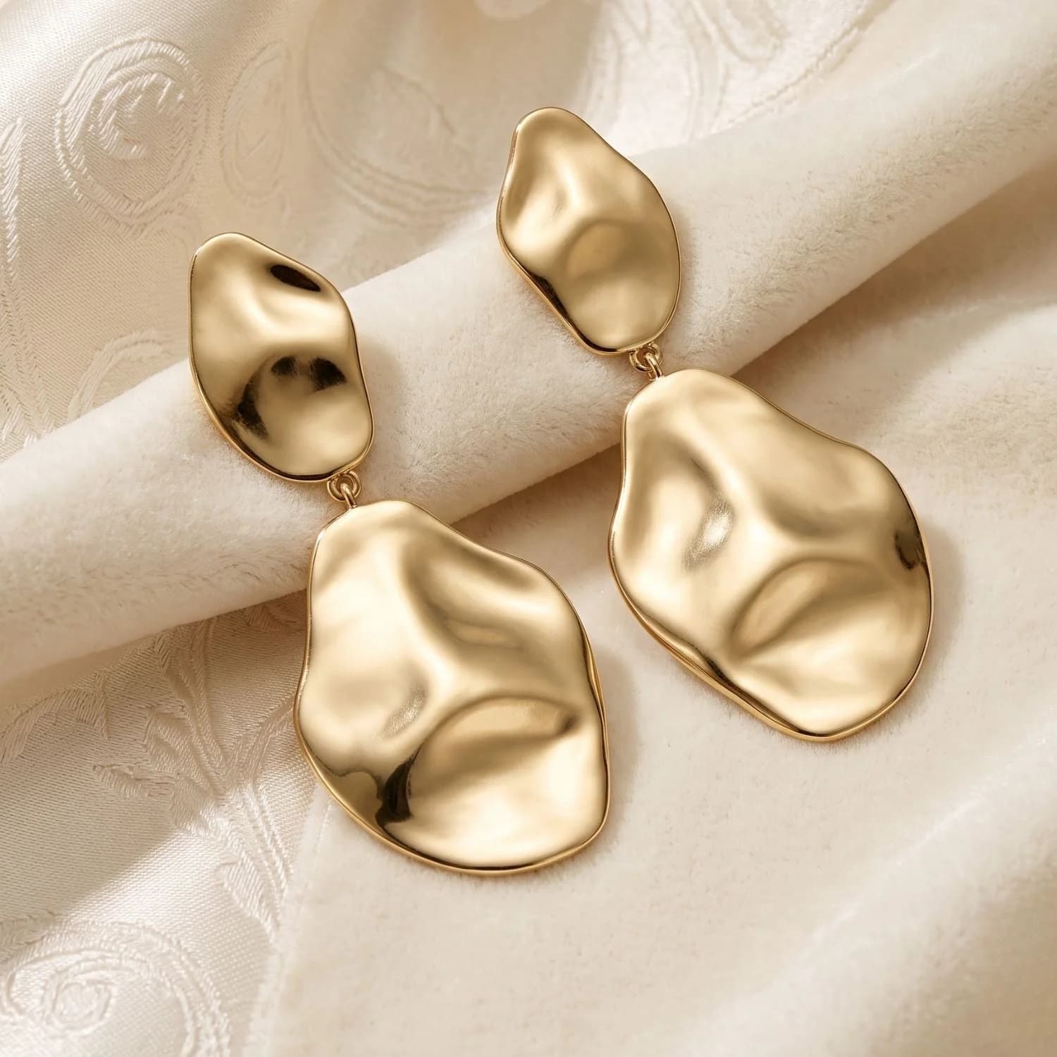 18ct Gold Plated Hammered Teardrop Dangle Earrings