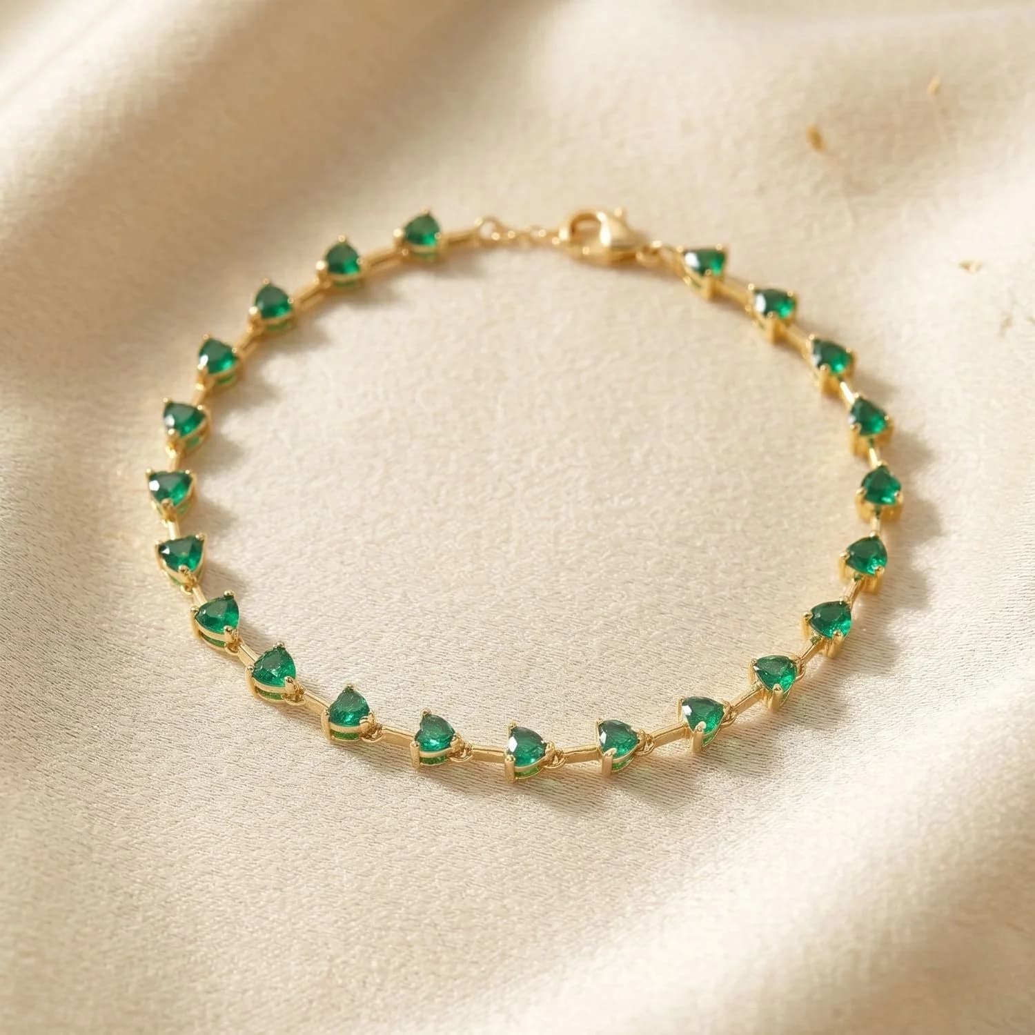 18ct Gold Plated Emerald May Birthstone Heart Tennis Bracelet