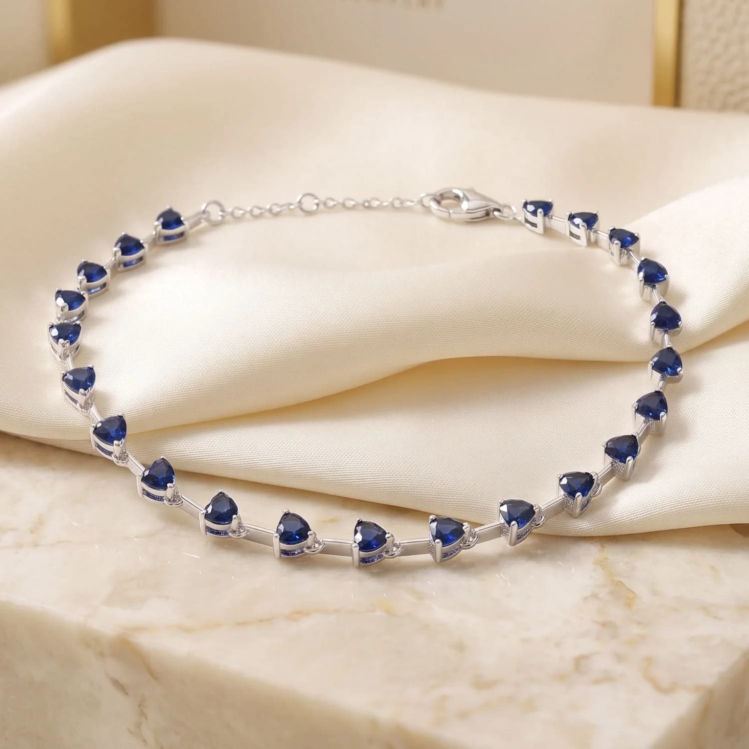 Sterling Silver Sapphire September Birthstone Heart Tennis Bracelet