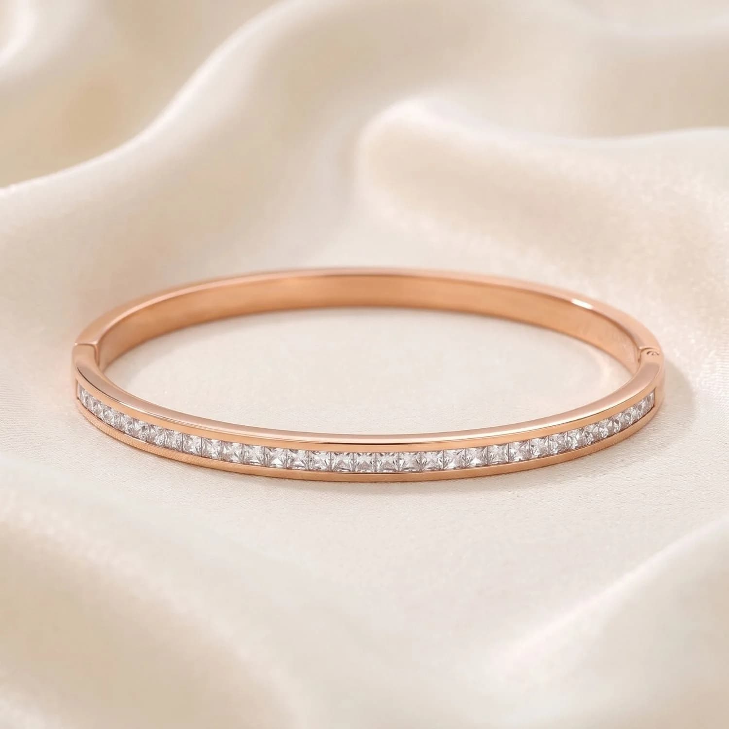 Rose Gold Plated Slim Clear Stone CZ Tennis Bangle