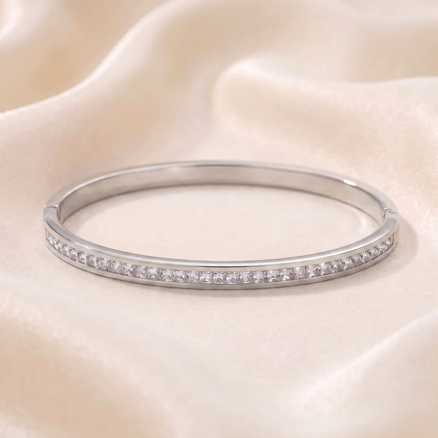 Silver Slim Clear Stone Cubic Zirconia Tennis Bangle