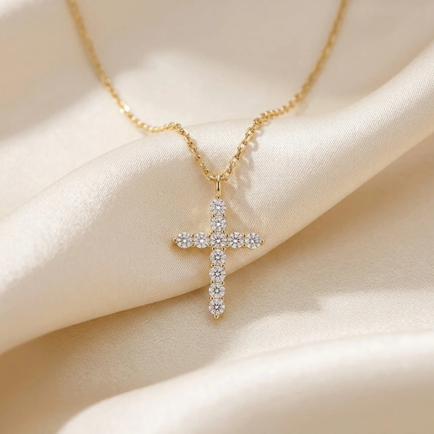 Sparkling cross pendant necklace in 18ct gold plated sterling silver, set with CZ