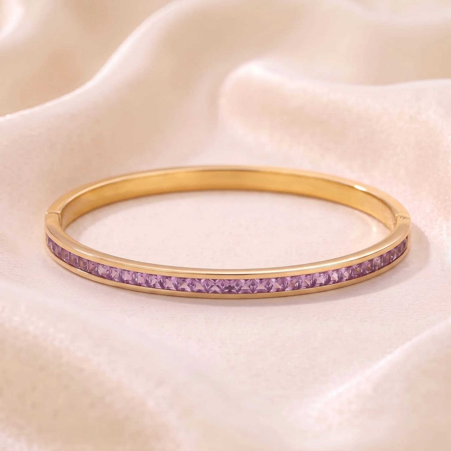 18ct Gold Plated Amethyst February Birthstone Tennis Bangle