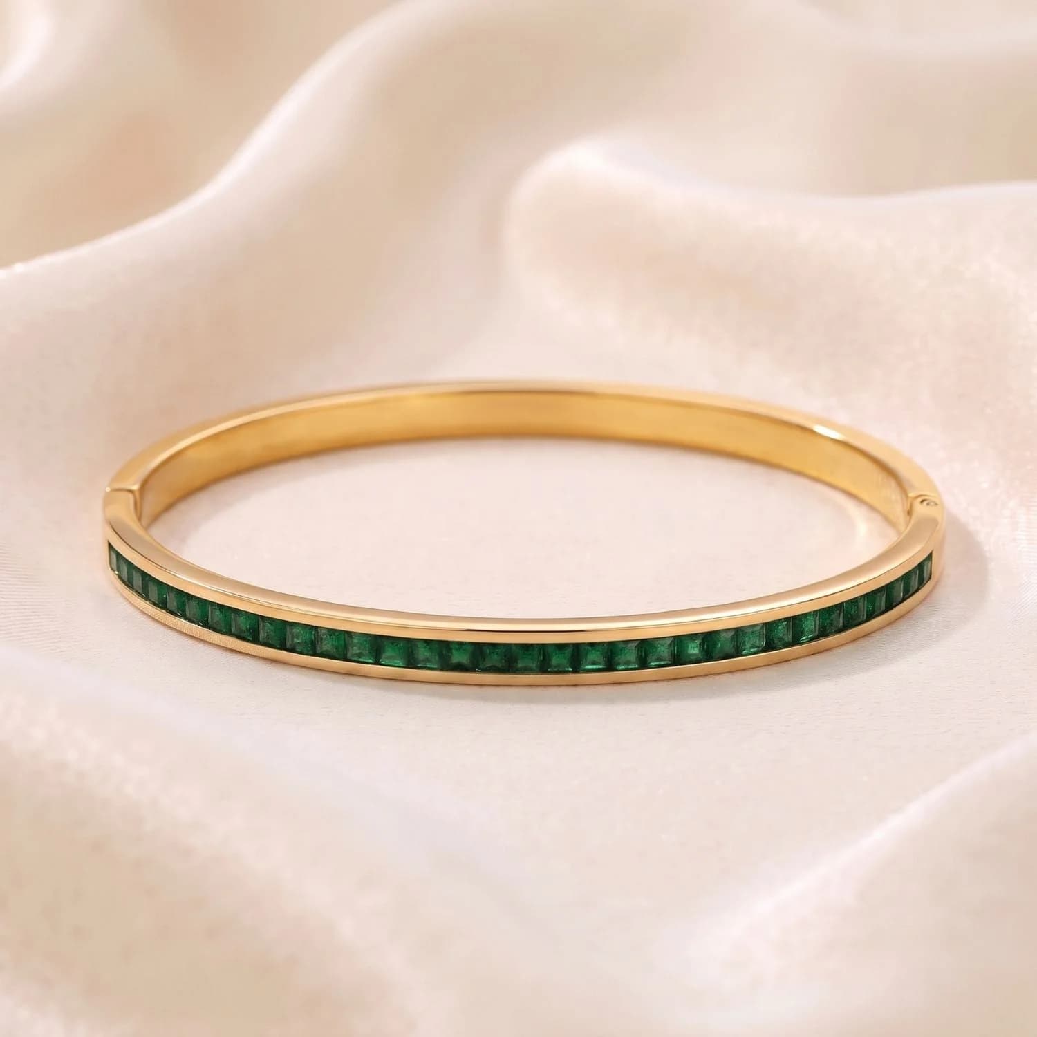 18ct Gold Plated Emerald May Birthstone Tennis Bangle