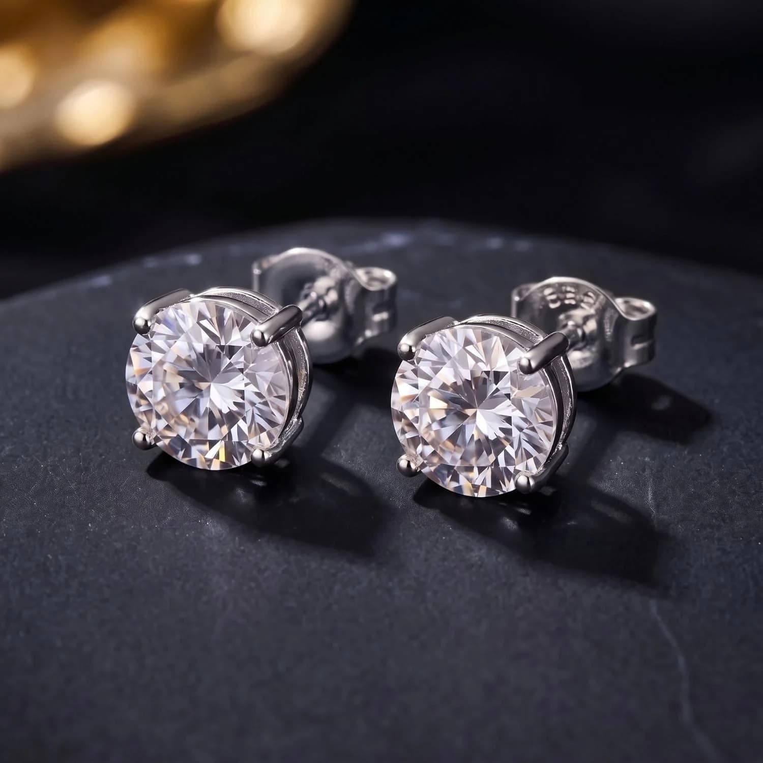Silver Round Solitaire Stud Earrings For Men in 3 Sizes
