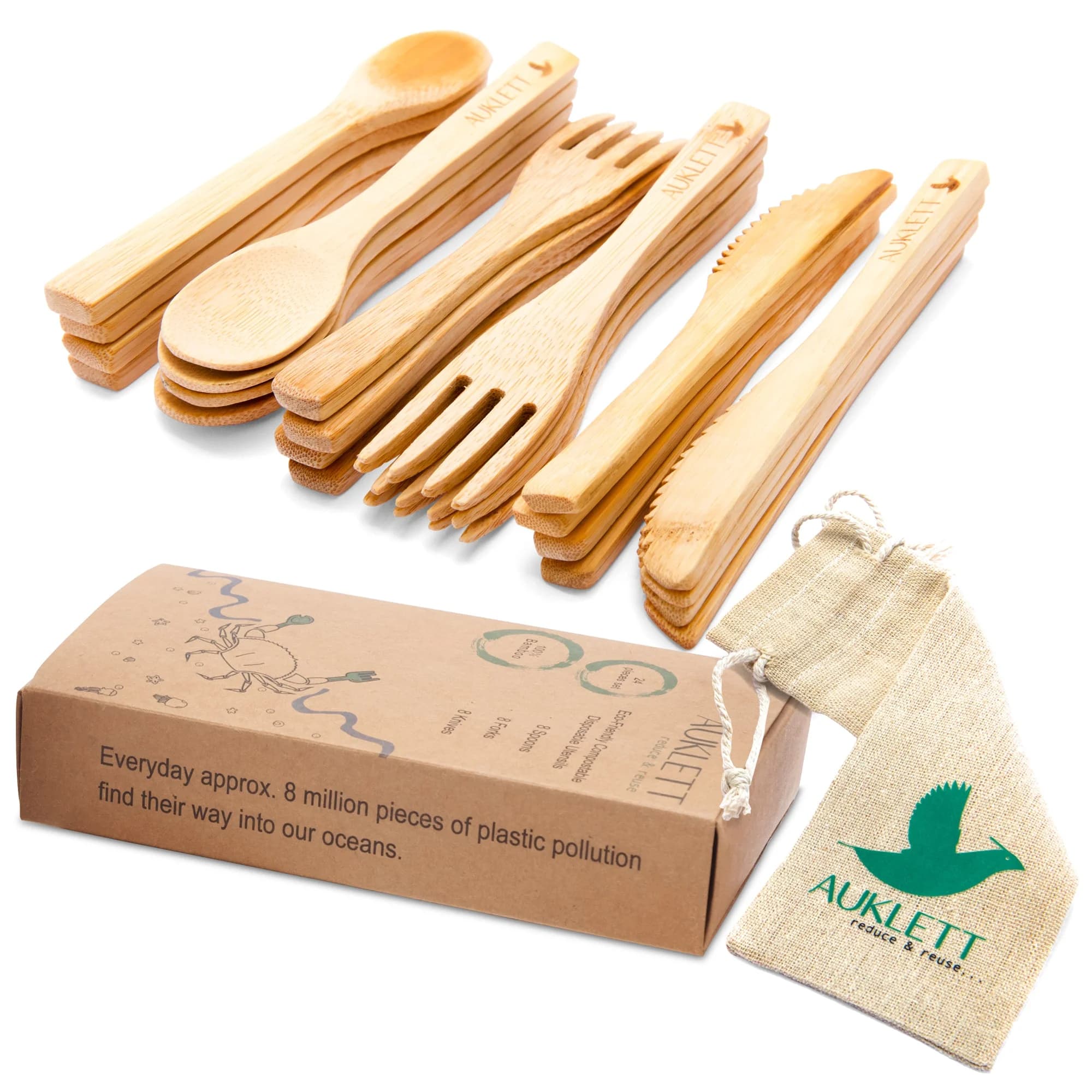 24 Pack Reusable Bamboo Cutlery Set
