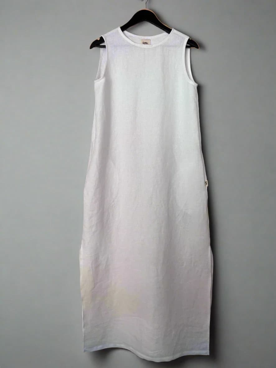 'Alison' Sleeveless Linen Dress - ready to ship white - Pre Loved.