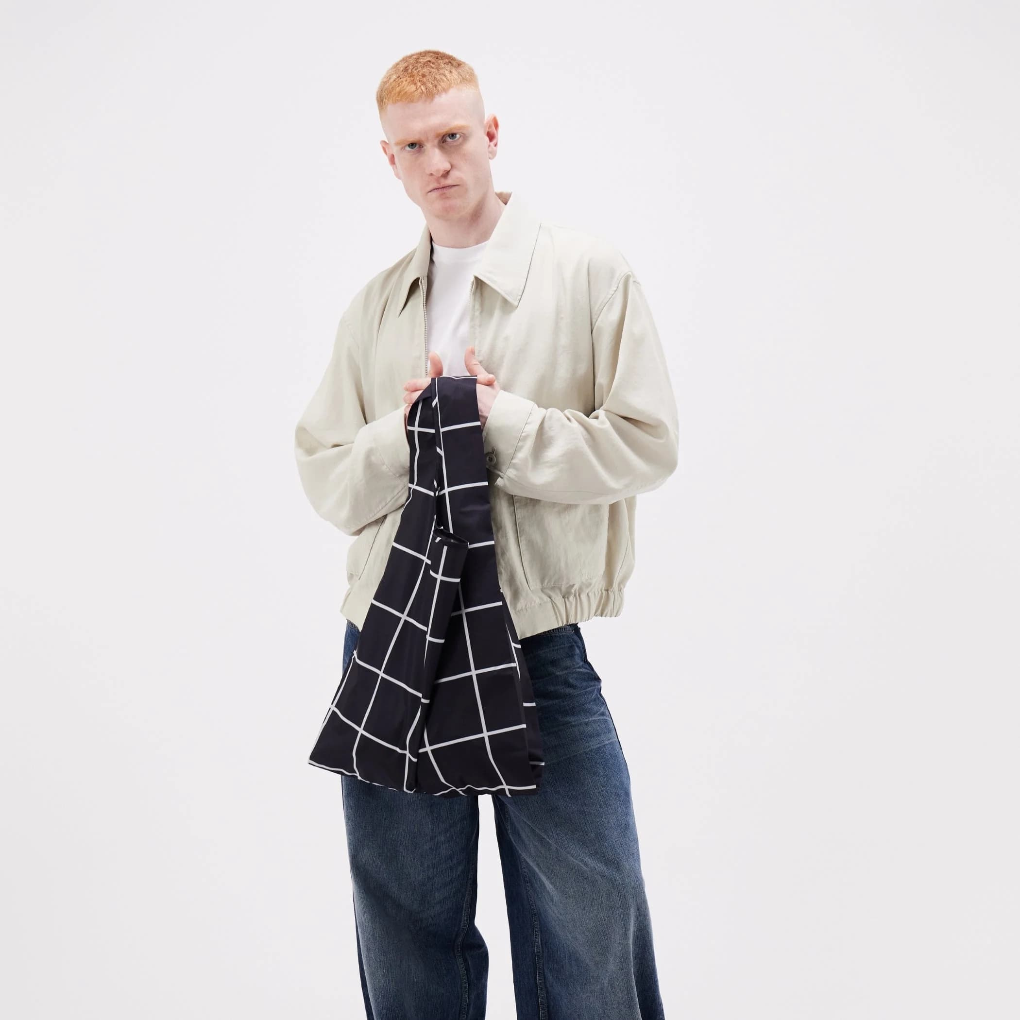 Black Grid Reusable Bag