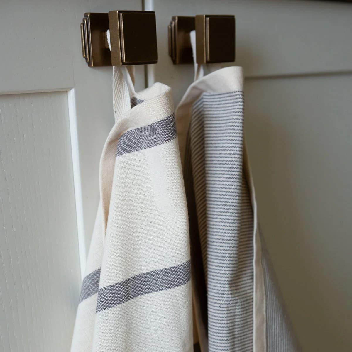 Set of 2 Organic Cotton Charcoal Grey Striped Tea Towels
