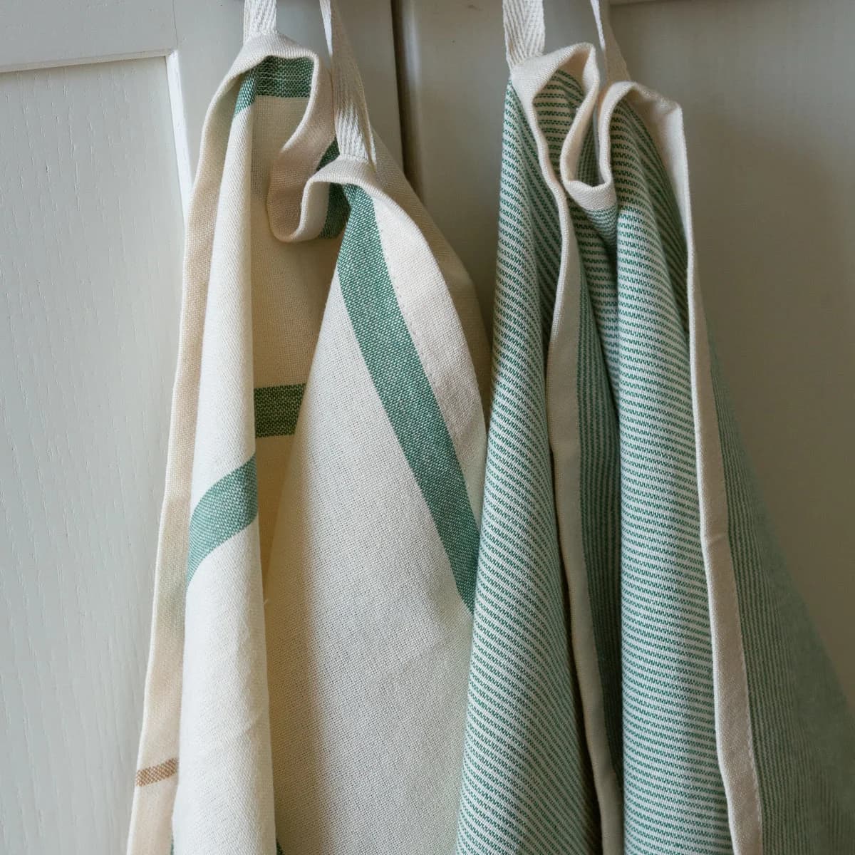 Set of 2 Organic Cotton Sage Green Striped Tea Towels