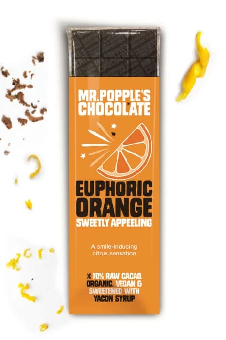 EUPHORIC ORANGE - Organic Orange Dark Chocolate Bar - 70% Raw Cacao, Sweetened with Yacon Syrup