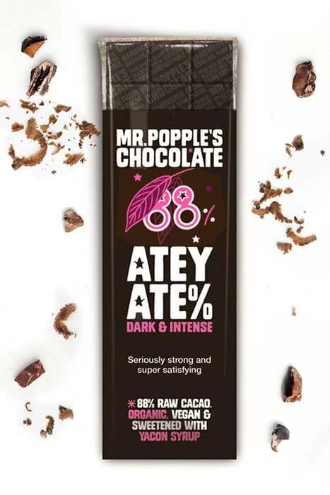 ATEY ATE% - 88% Raw Cacao - Yacon Sweetened, Dark and Rich Chocolate Bar