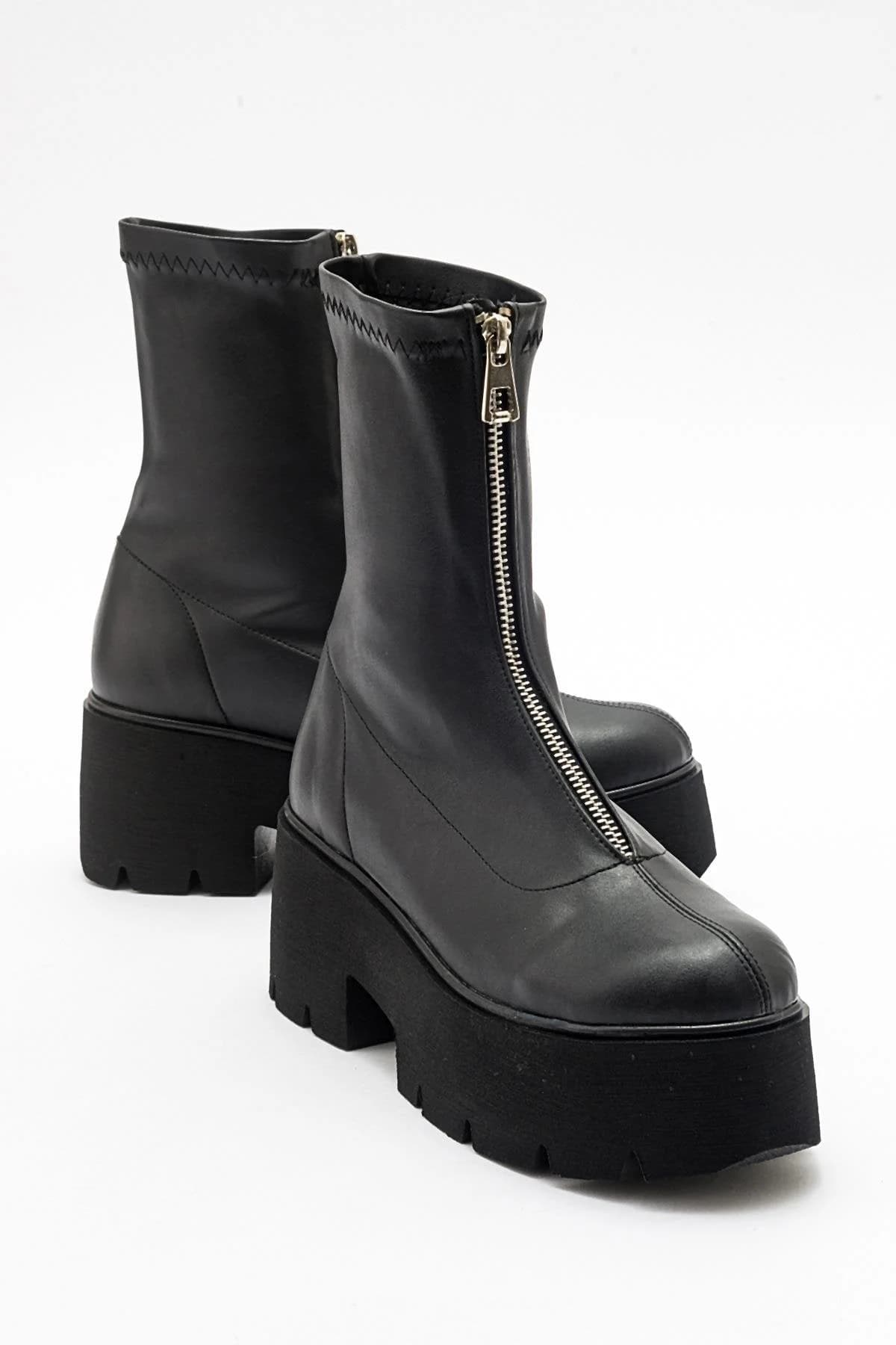 Black Stretch Thick Sole Zip Boot – image 1