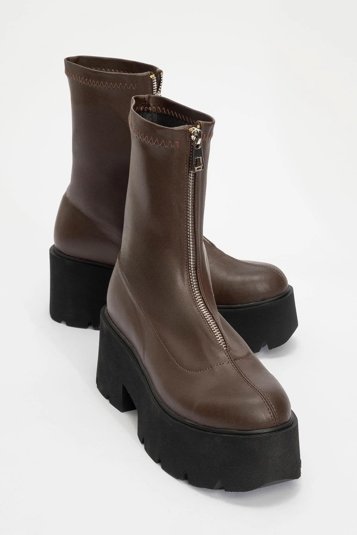 Brown Thick Sole Zip Boot – image 1